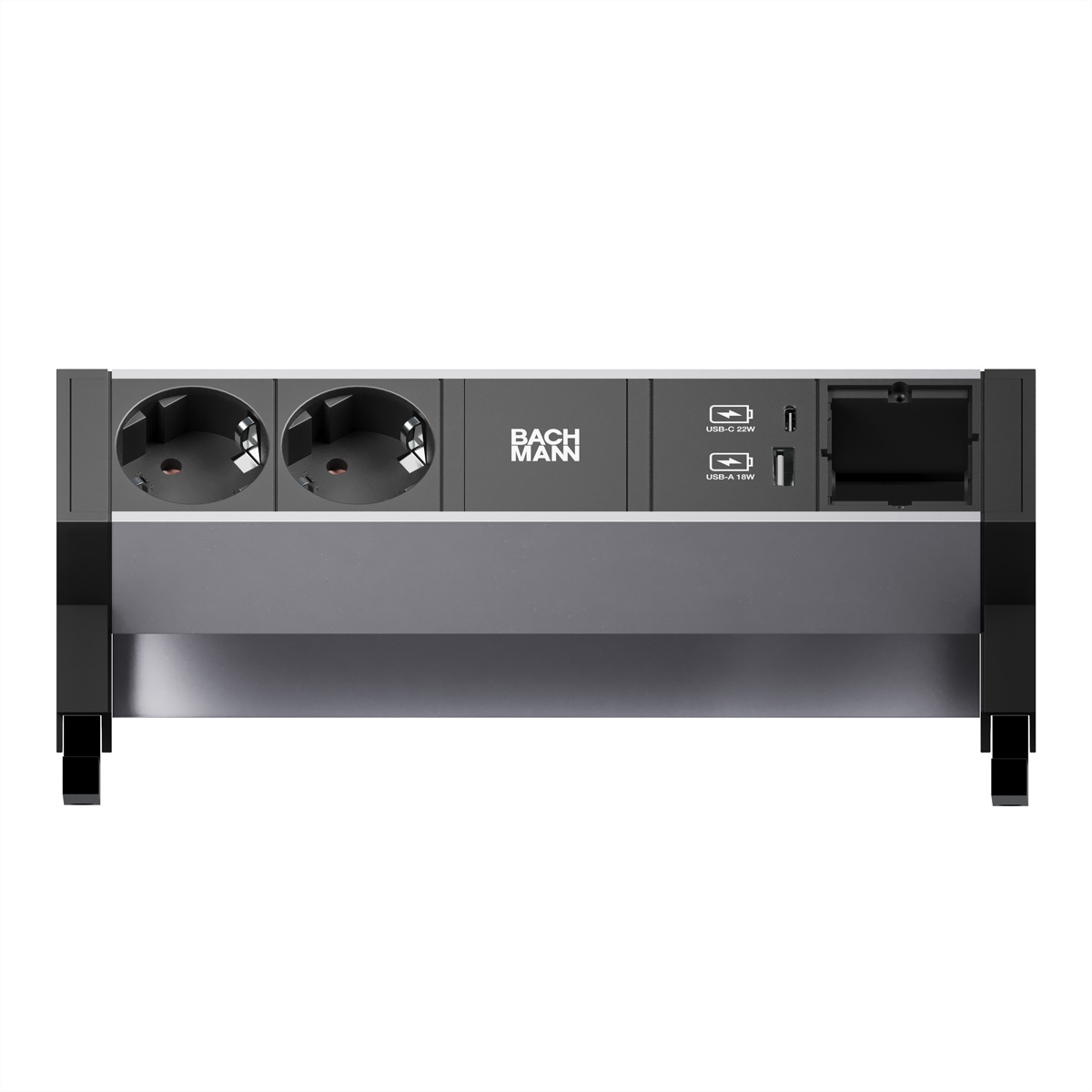 BACHMANN DESK2 ALU BLACK 2xSchutzkt.USB, USB Charger 22W A&amp,C 1xABD 0,2m GST18