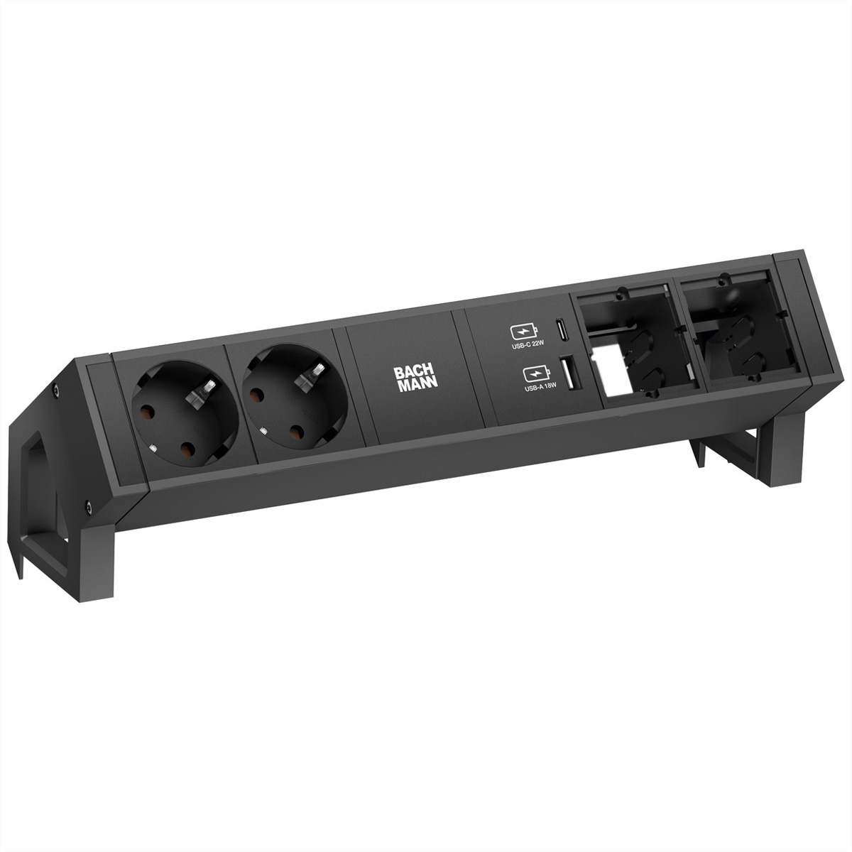 BACHMANN DESK2 2xCEE7/3, USB-Charger A/C, 2xCM, Strom 0,2m GST18 RAL9005 Aufbau-Anschlussfelder DESK2