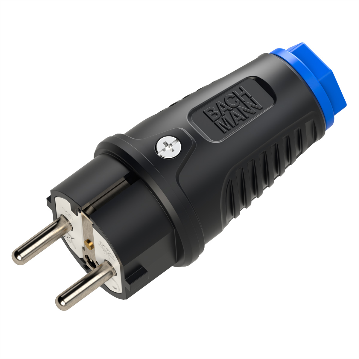 BACHMANN Schutzkontaktstecker Gummi CEE7/7, IP54, schwarz / blau