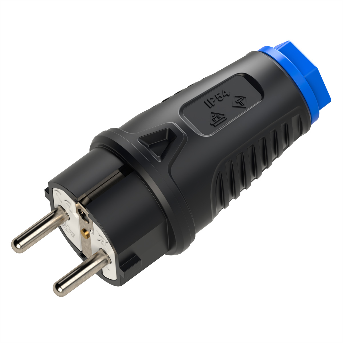 BACHMANN Schutzkontaktstecker Gummi CEE7/7, IP54, schwarz / blau