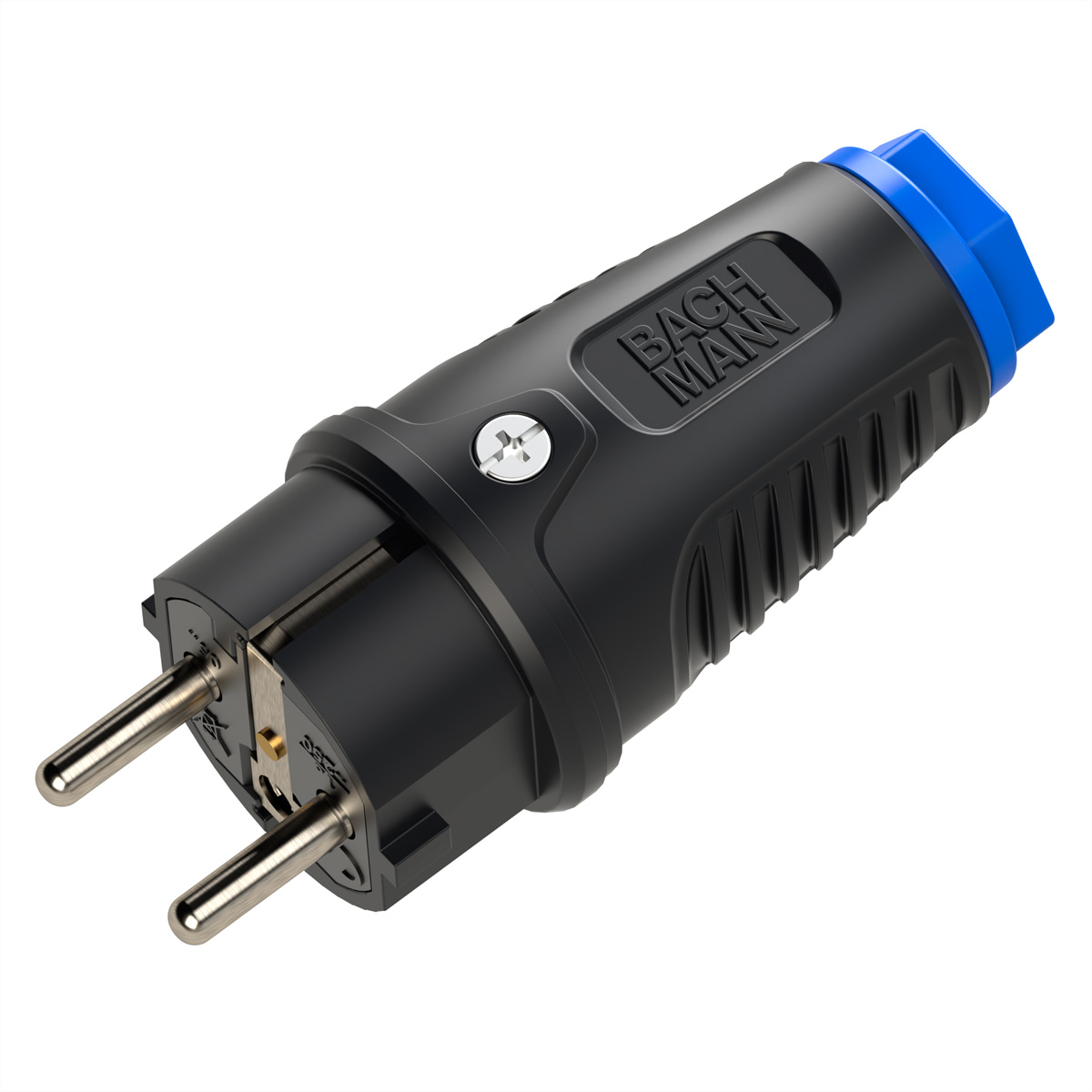 BACHMANN Schutzkontaktstecker Vollgummi CEE7/7, IP54, schwarz / blau