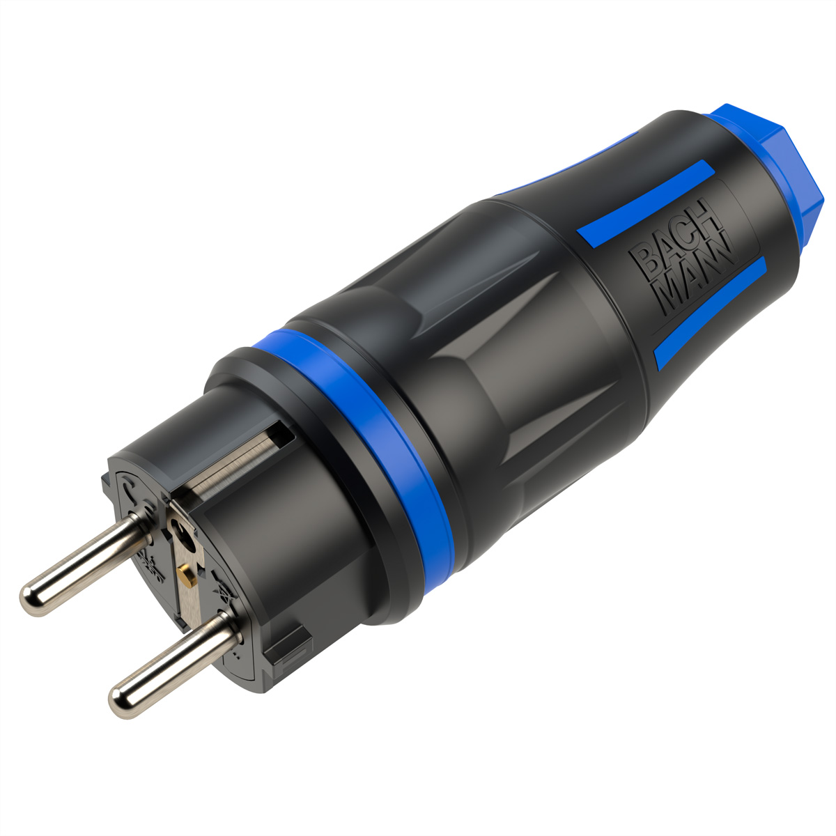 BACHMANN Profi-Schutzkontaktstecker CEE7/7, gummiert, IP54, schwarz / blau