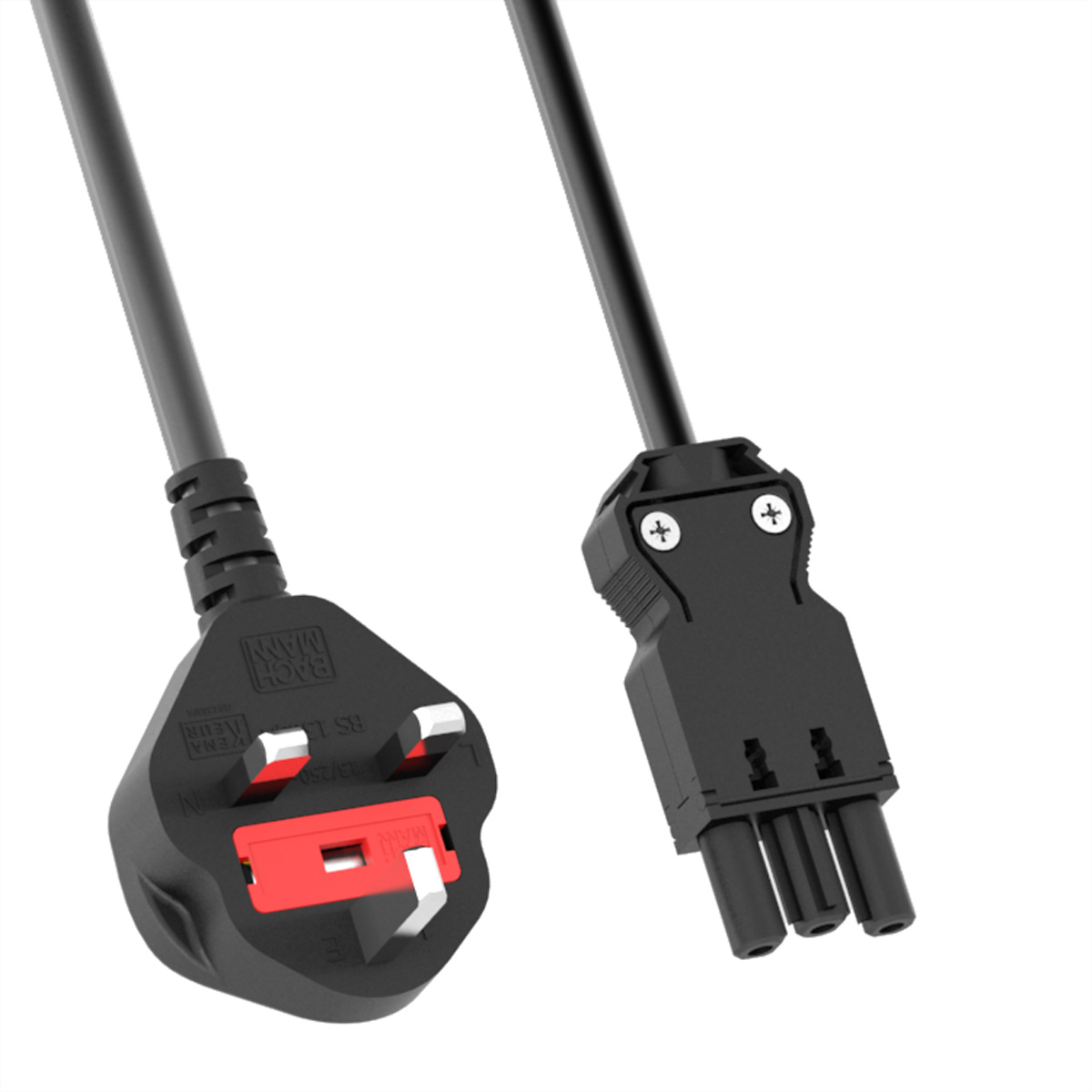 BACHMANN Zuleitung H05VV-F 3G 1,5mm² 2m, Schwarz, UK-Stecker 13A Install.kupplung BACHMANN Zuleitung H05VV-F 3G 1,5mm² 2m, Schwarz, UK-Stecker 13A Install.kupplung