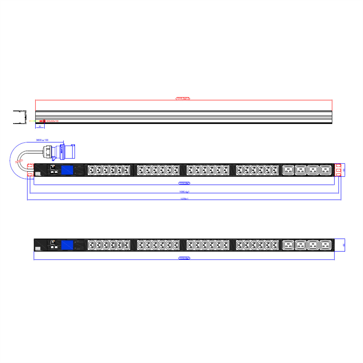 BACHMANN BN2000 24xC13 4xC19, Messung, CEE 16A blau