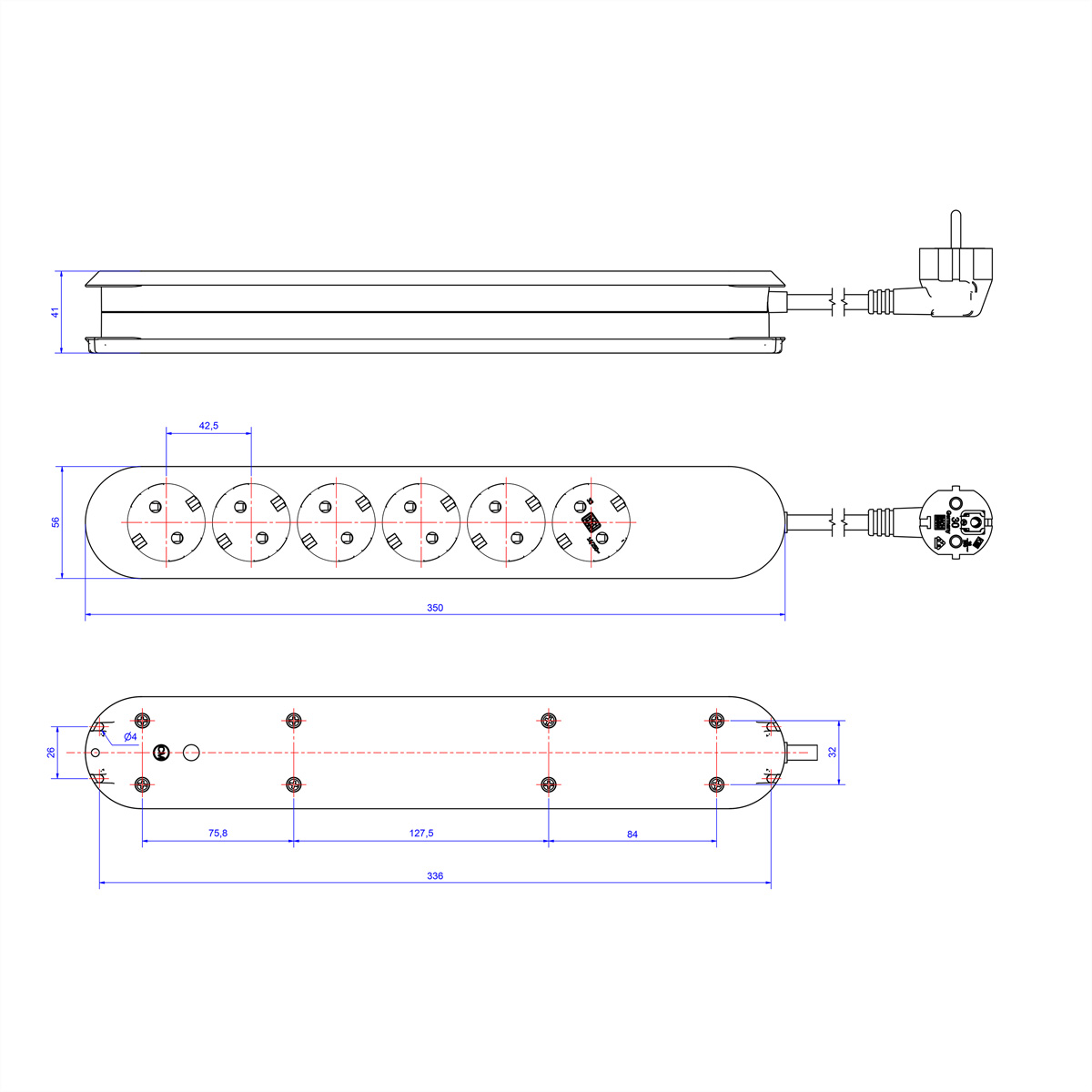 BACHMANN SMART Steckdosenleiste 6x CEE7/3, braun, mit Schalter