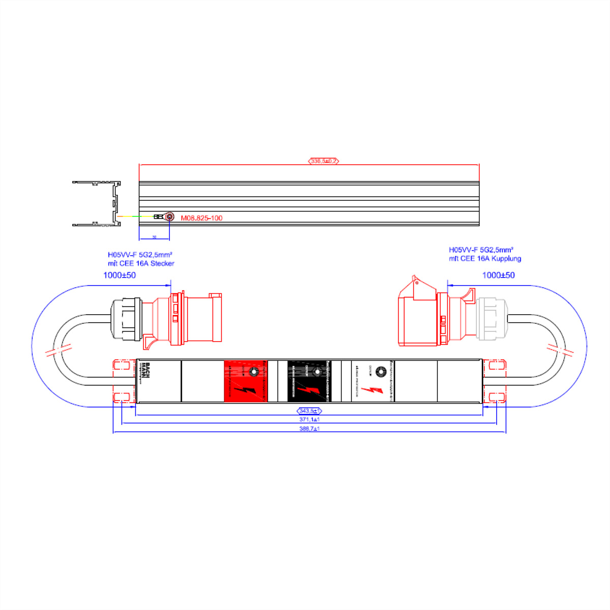 BACHMANN IT PDU Basic Inline SPD, 3ph 3x16A ÜSS 1m CEE 800.2546 (BILD2)