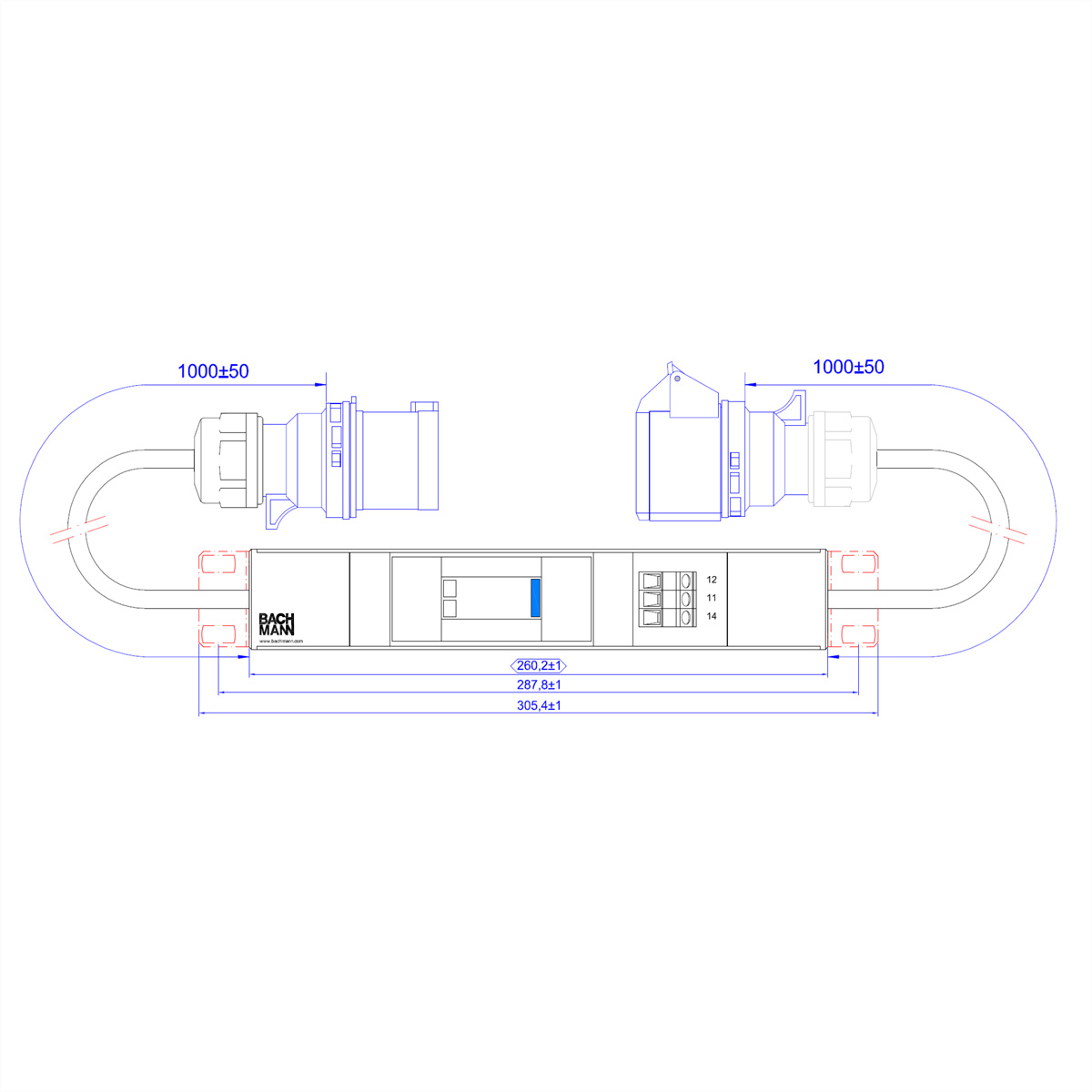 BACHMANN ÜSS Modul 1 phasig, 1x32A ÜSS 1m H05VV-F 3G4,0mm CEE 32A