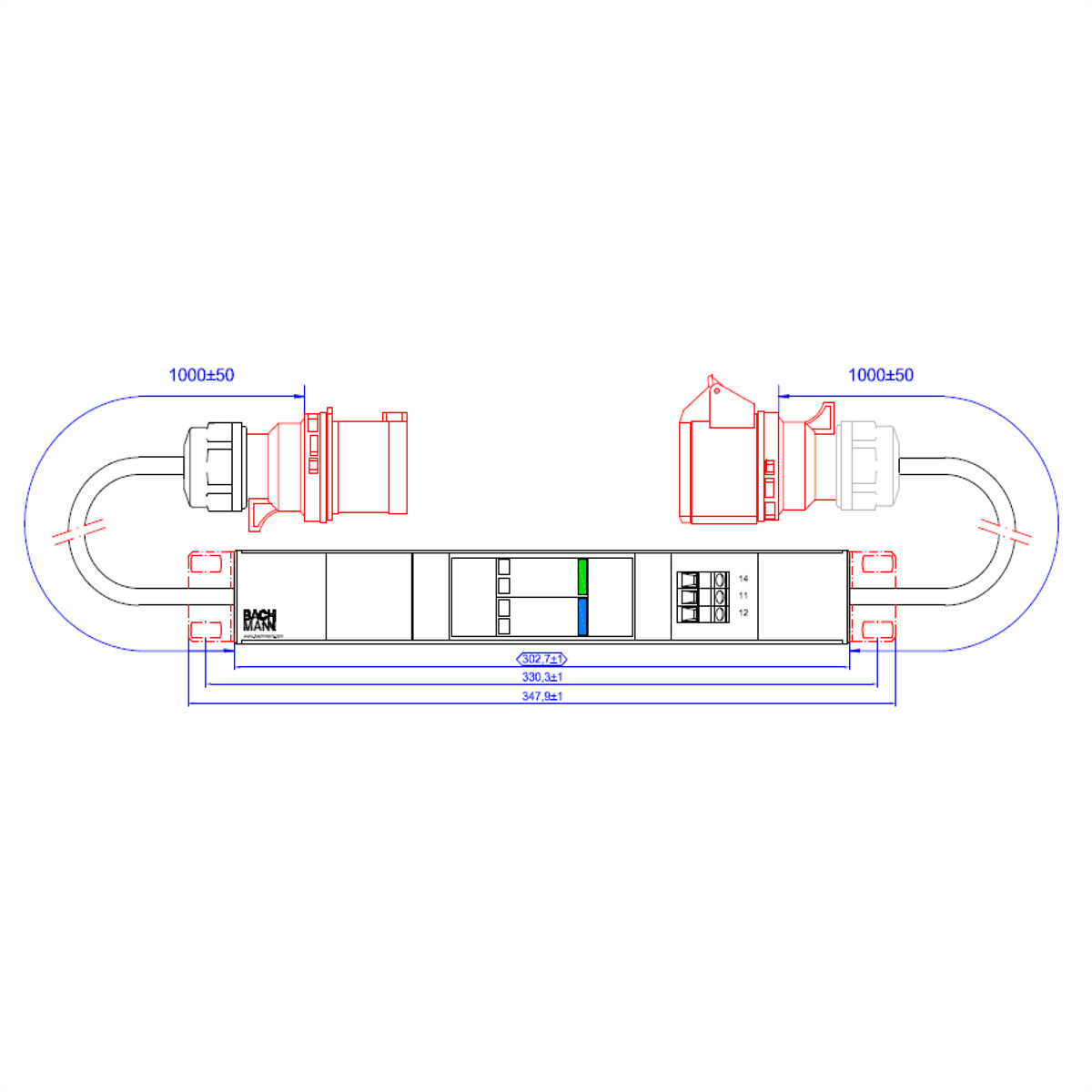 BACHMANN SPD Modul 3 phasig, 3x32A ÜSS1m H05VV-F 5G4,0mm CEE 32A