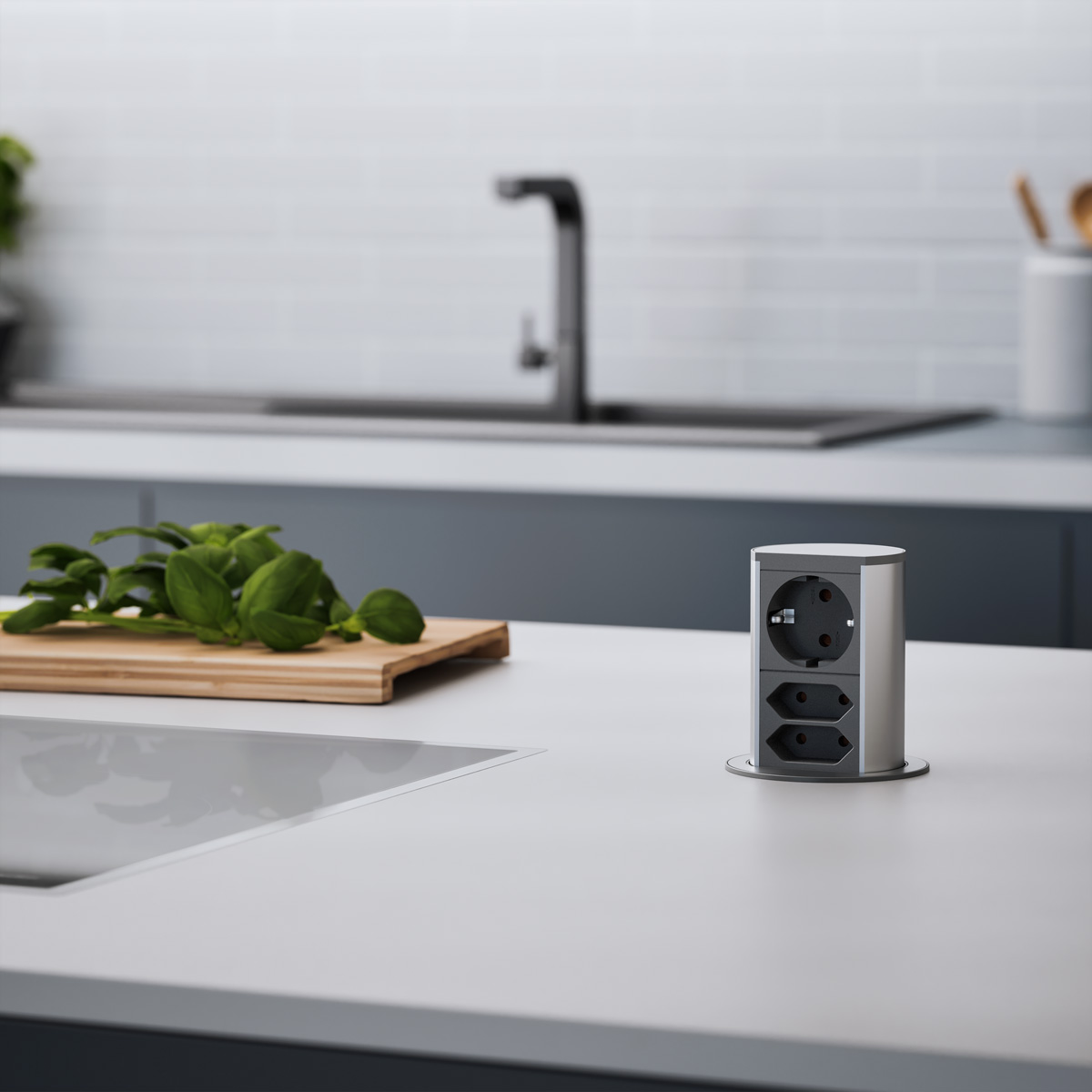 BACHMANN Elevator 1xCEE7/3 2xEuro, Edelstahl, 2 m