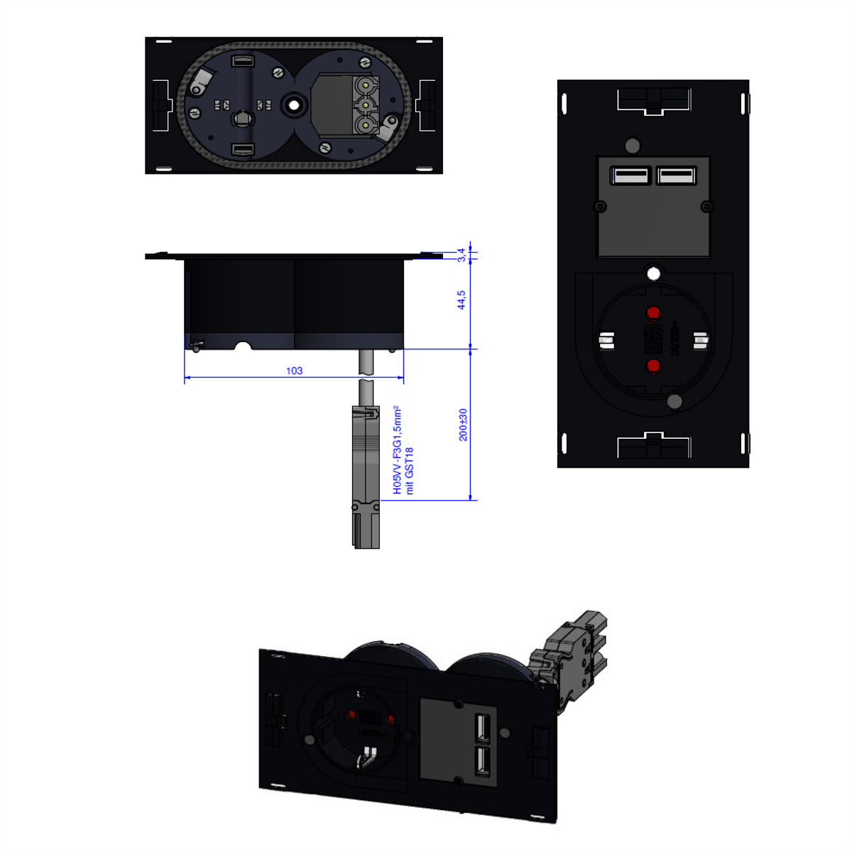 BACHMANN DUE Set 1xDUE CEE7/7+USB, BACHMANN 929.040 929.040 (BILD2)