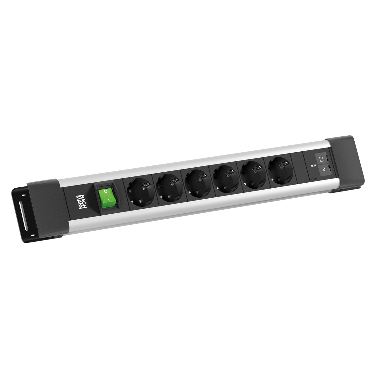 BACHMANN CONNECTUS 6xCEE7/3 1xSchalter, 1xUSB C/C 45W L=2,0m CEE7/7 Grau Steckdosenleiste