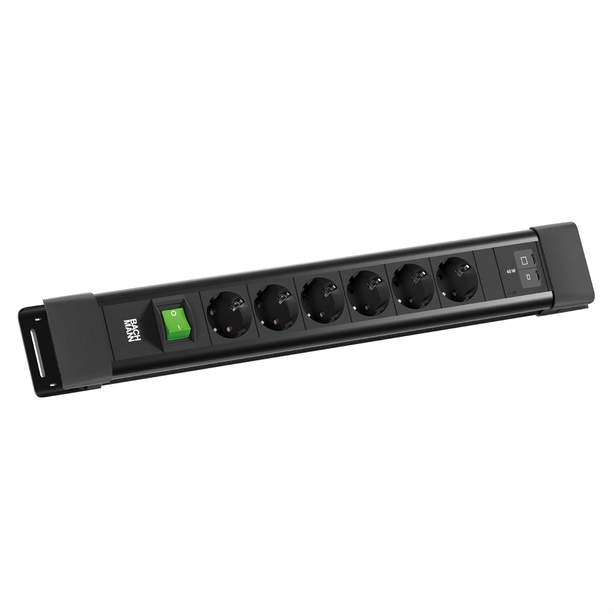 BACHMANN CONNECTUS 6xCEE7/3 1xSchalter, 1xUSB C/C 45W L=2,0m CEE7/7 schwarz Steckdosenleiste