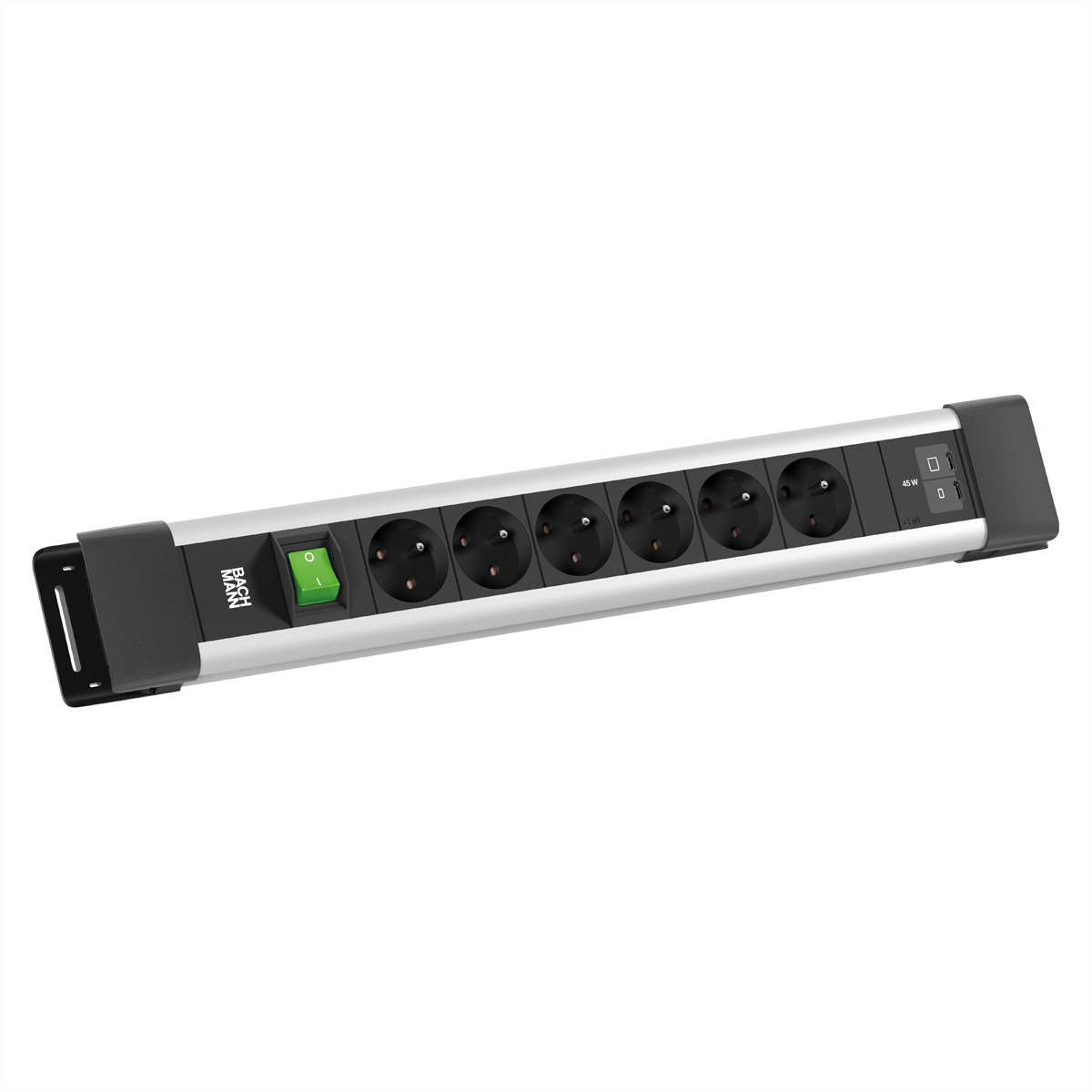 BACHMANN CONNECTUS 6xUTE 1xSchalter, 1xUSB C/C 45W L=2,0m CEE7/7 grau Steckdosenleiste