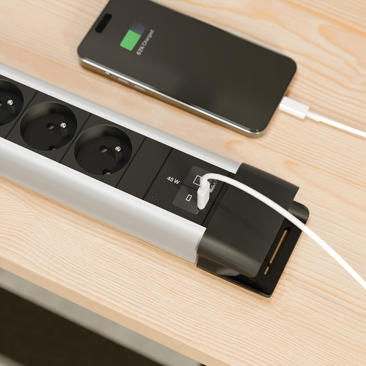 BACHMANN CONNECTUS 6xUTE 1xSchalter, 1xUSB C/C 45W L=2,0m CEE7/7 grau