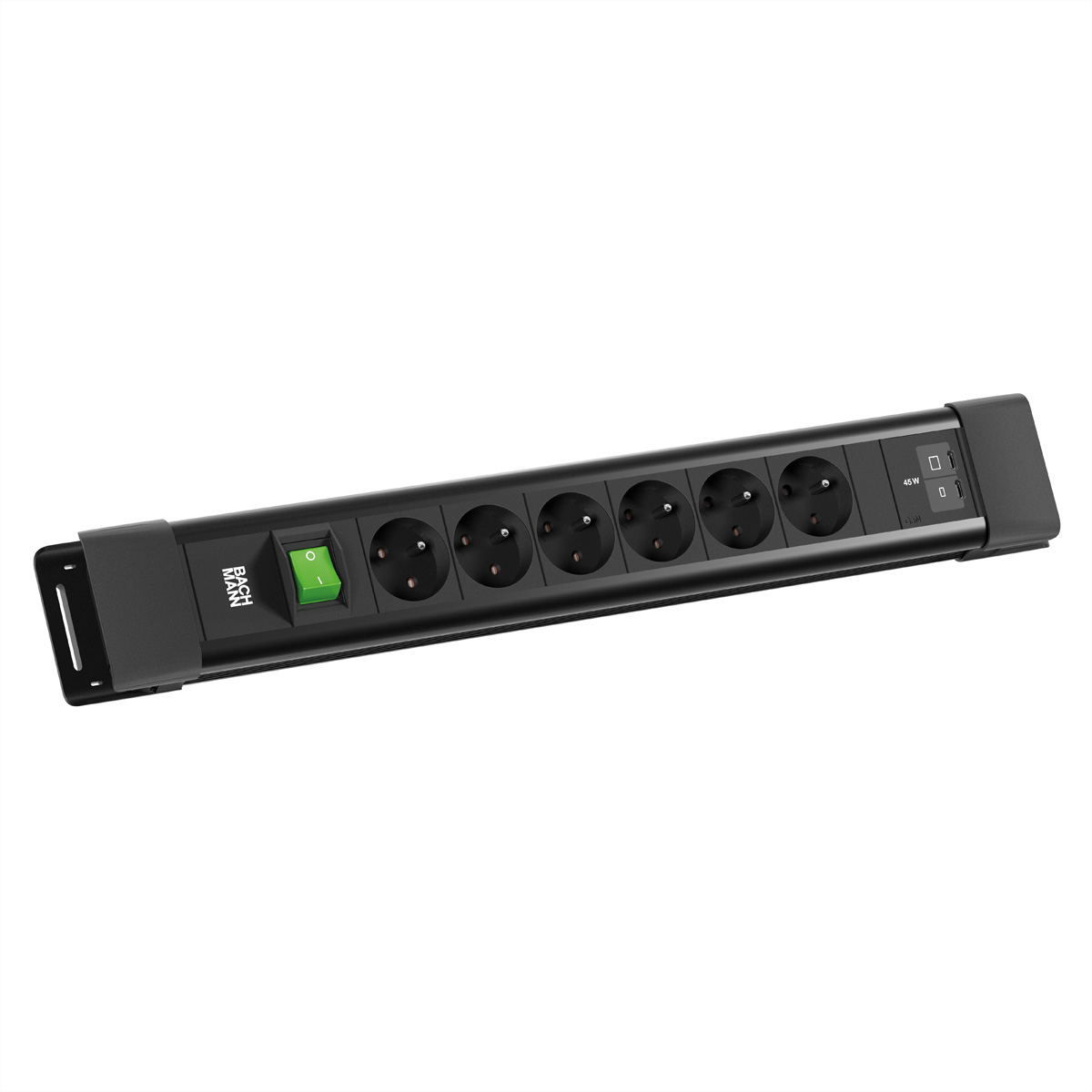 BACHMANN CONNECTUS 6xUTE 1xSchalter, 1xUSB C/C 45W L=2,0m CEE7/7 schwarz Steckdosenleiste