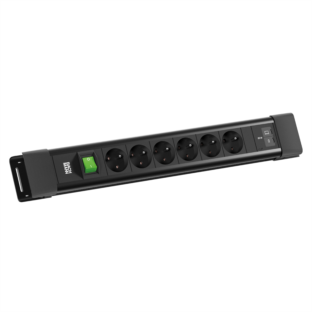 BACHMANN CONNECTUS 6xUTE 1xSchalter, 1xUSB C/C 65W L=2,0m CEE7/7 schwarz Steckdosenleiste