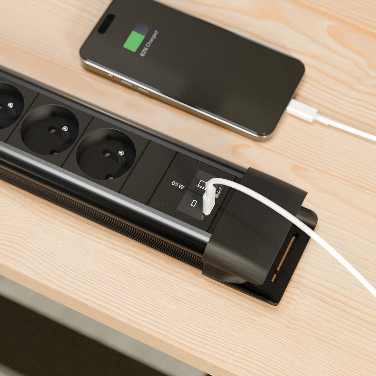 BACHMANN CONNECTUS 6xUTE 1xSchalter, 1xUSB C/C 65W L=2,0m CEE7/7 schwarz