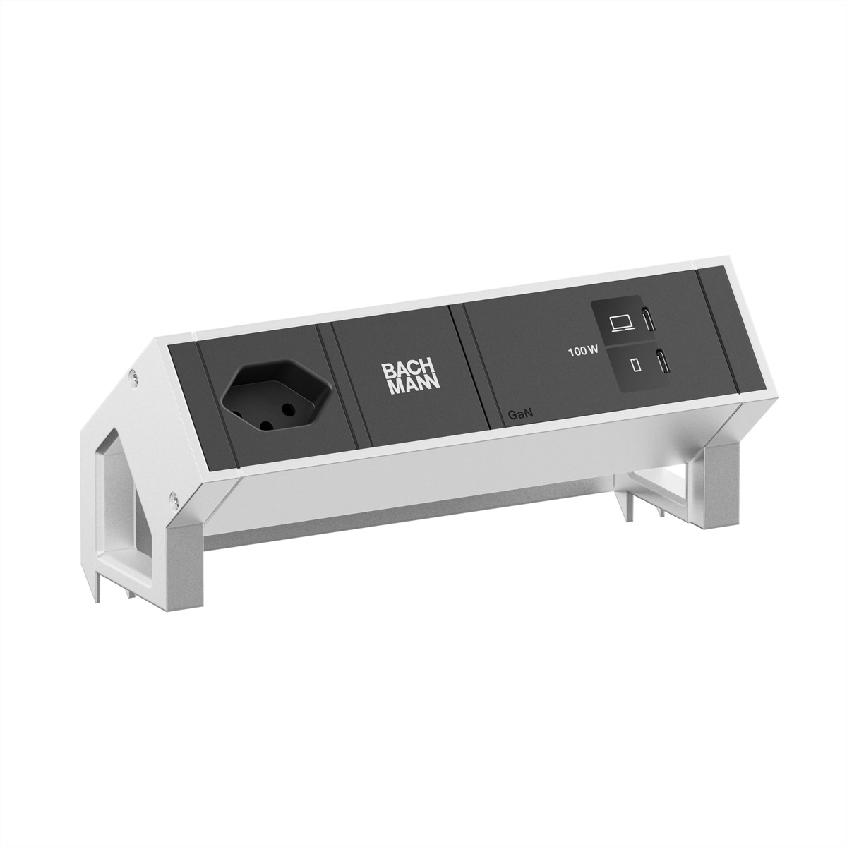 BACHMANN DESK2 1xCH 90° 1xUSB C/C 100W, L=0,2m INOX Aufbau-Anschlussfelder DESK2