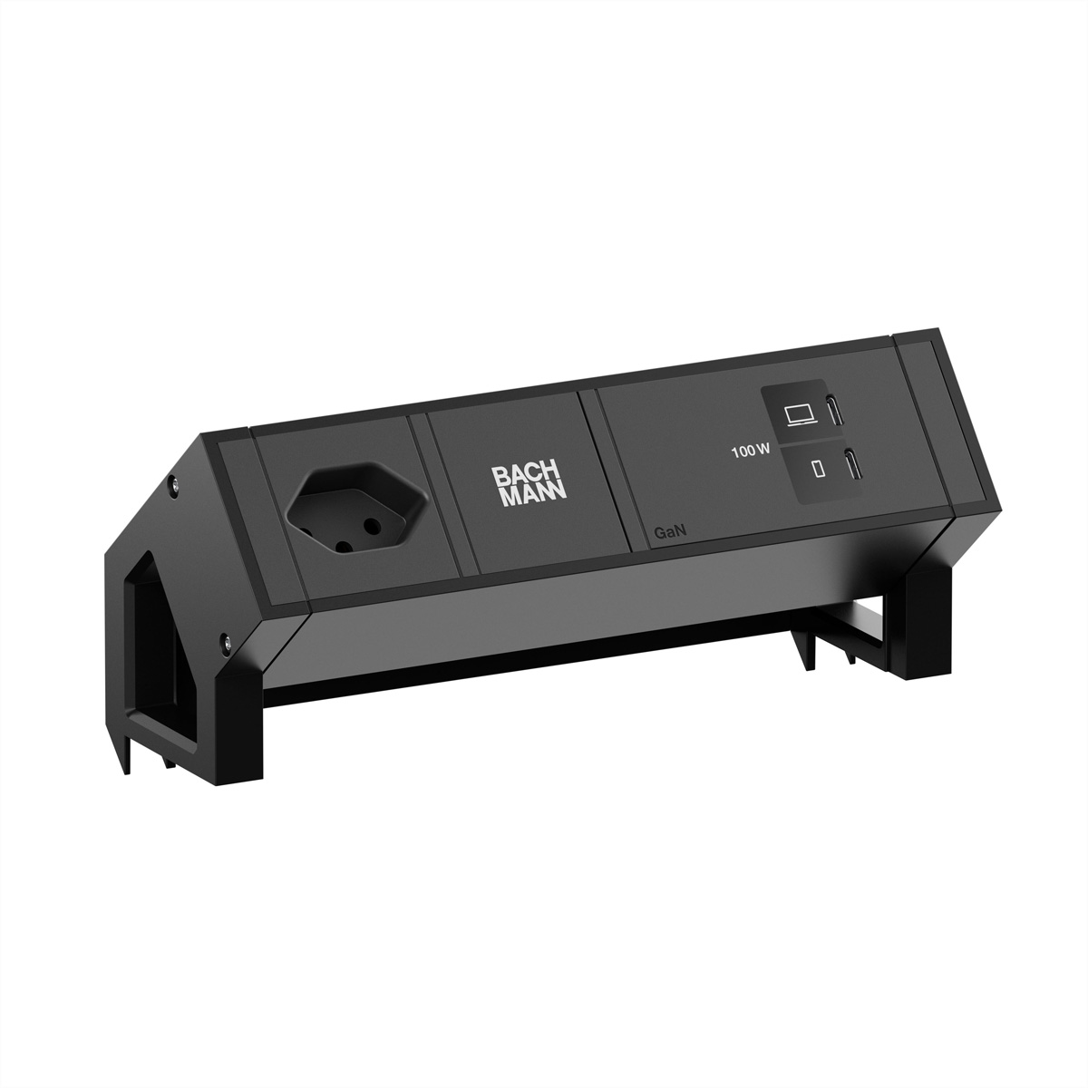 BACHMANN DESK2 1xCH 90° 1xUSB C/C 100W, L=0,2m RAL9005 Aufbau-Anschlussfelder DESK2