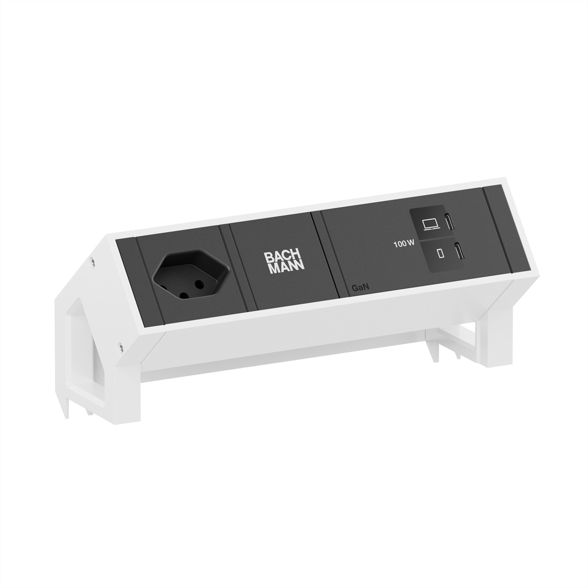 BACHMANN DESK2 1xCH 90° 1xUSB C/C 100W, L=0,2m RAL9010 Aufbau-Anschlussfelder DESK2