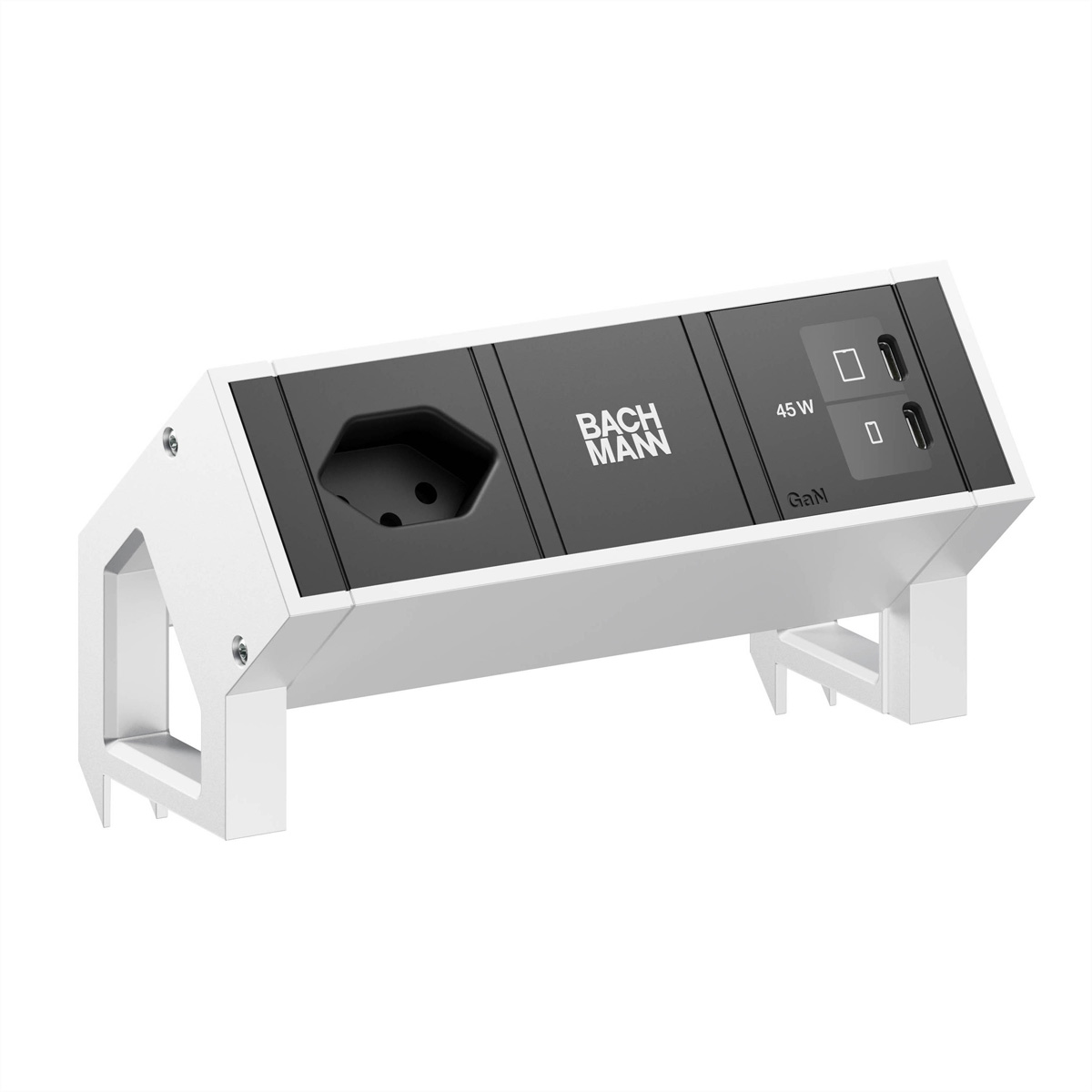 BACHMANN DESK2 1xCH 90° 1xUSB C/C 45W, L=0,2m INOX Aufbau-Anschlussfelder DESK2