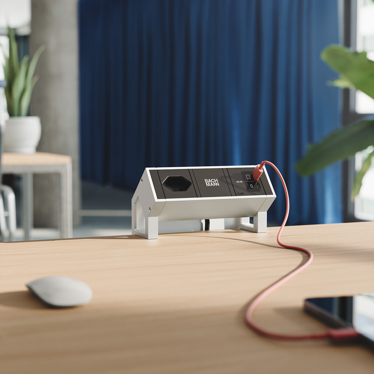 BACHMANN DESK2 1xCH 90° 1xUSB C/C 45W, L=0,2m INOX