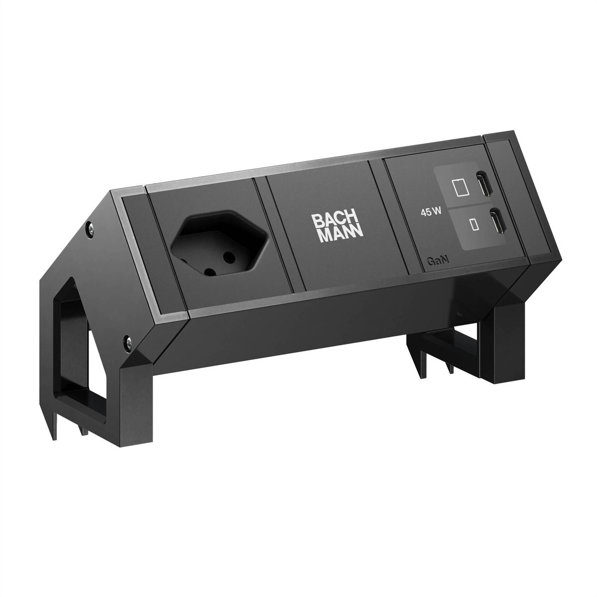 BACHMANN DESK2 1xCH 90° 1xUSB C/C 45W, L=0,2m RAL9005 Aufbau-Anschlussfelder DESK2