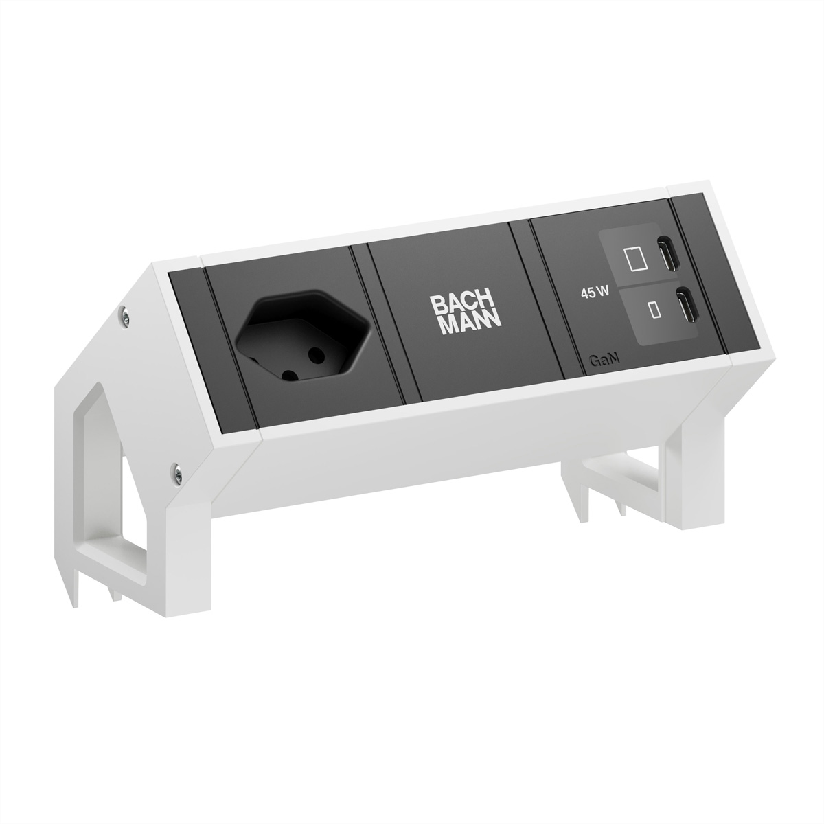 BACHMANN DESK2 1xCH 90° 1xUSB C/C 45W, L=0,2m RAL9010 Aufbau-Anschlussfelder DESK2