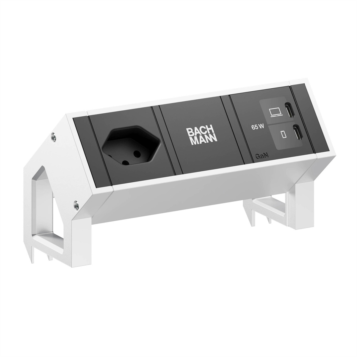 BACHMANN DESK2 1xCH 90° 1xUSB C/C 65W, L=0,2m INOX Aufbau-Anschlussfelder DESK2