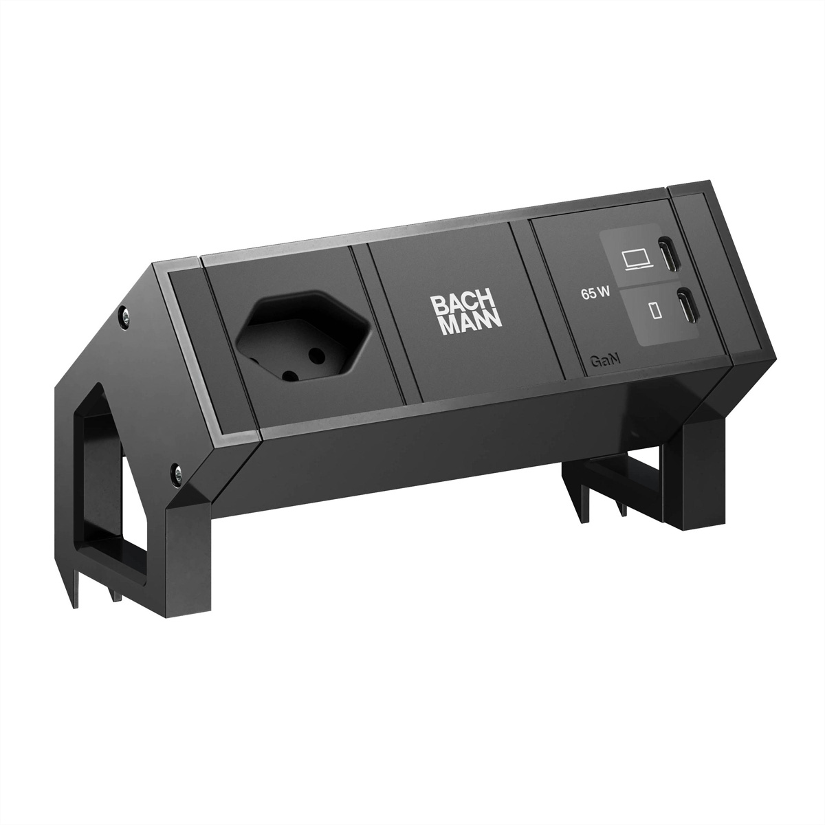 BACHMANN DESK2 1xCH 90° 1xUSB C/C 65W, L=0,2m RAL9005 Aufbau-Anschlussfelder DESK2