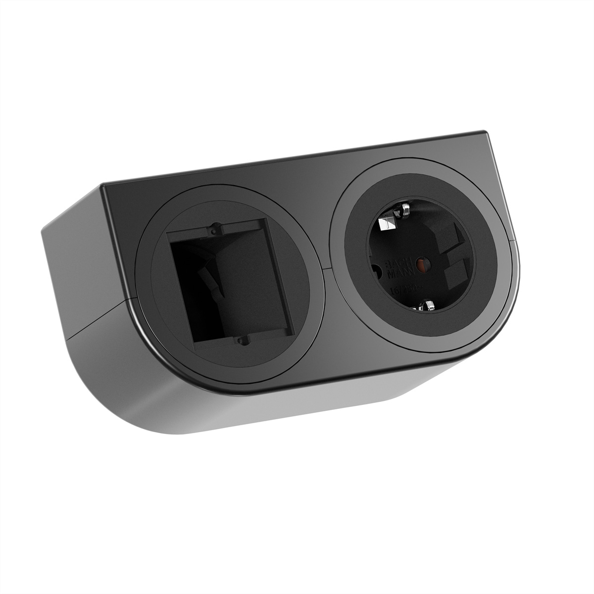 BACHMANN PIX HOLDER DOUBLE, 1x CEE7/3, 1x CM, ISV, schwarz, 0,2 m Anschlussfelder PIX HOLDER