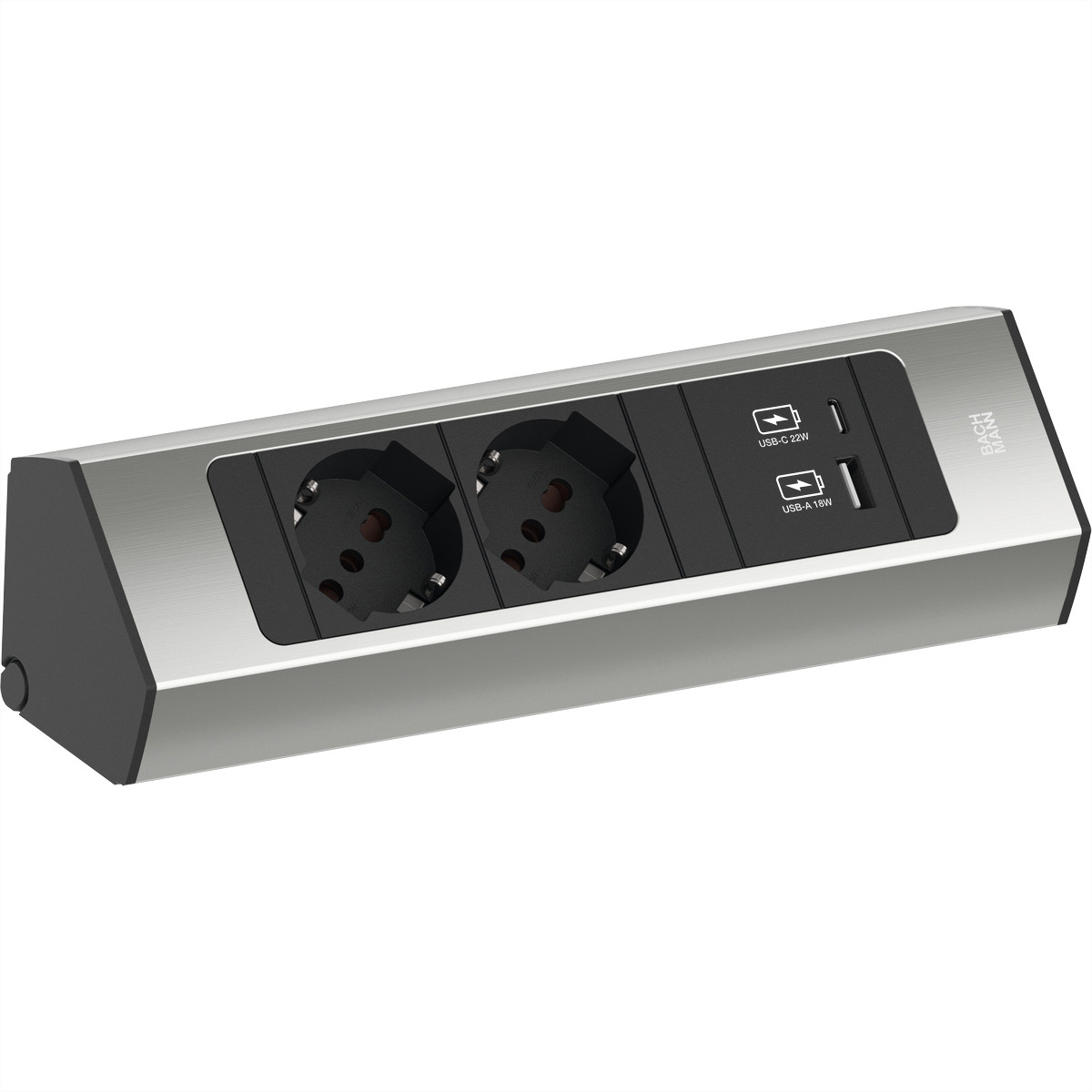 BACHMANN CASIA2 2xP40 1xUSB A/C 22W, 2,0m AEH, Edelstahl-Optik, Italia