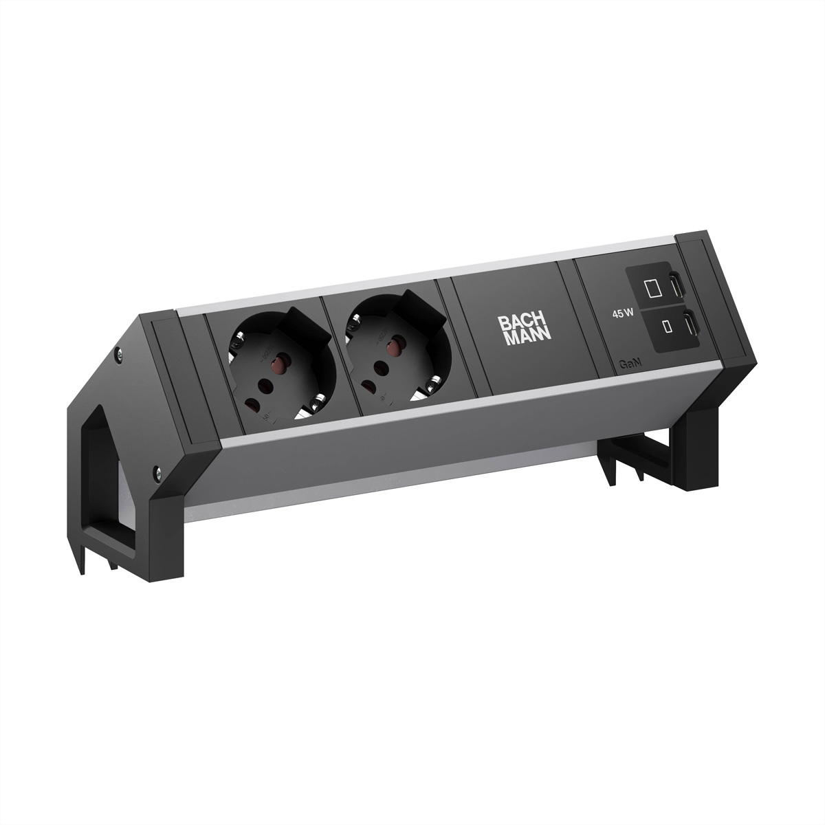 BACHMANN DESK2 ALU BLACK 2xP40, 1xUSB C/C 45W L=0,2m Aufbau-Anschlussfelder DESK2