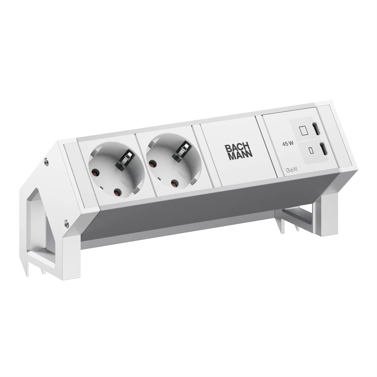 BACHMANN DESK2 ALU WHITE 2xCEE7/3, 1xUSB C/C 45W L=0,2m RAL9010 Aufbau-Anschlussfelder DESK2