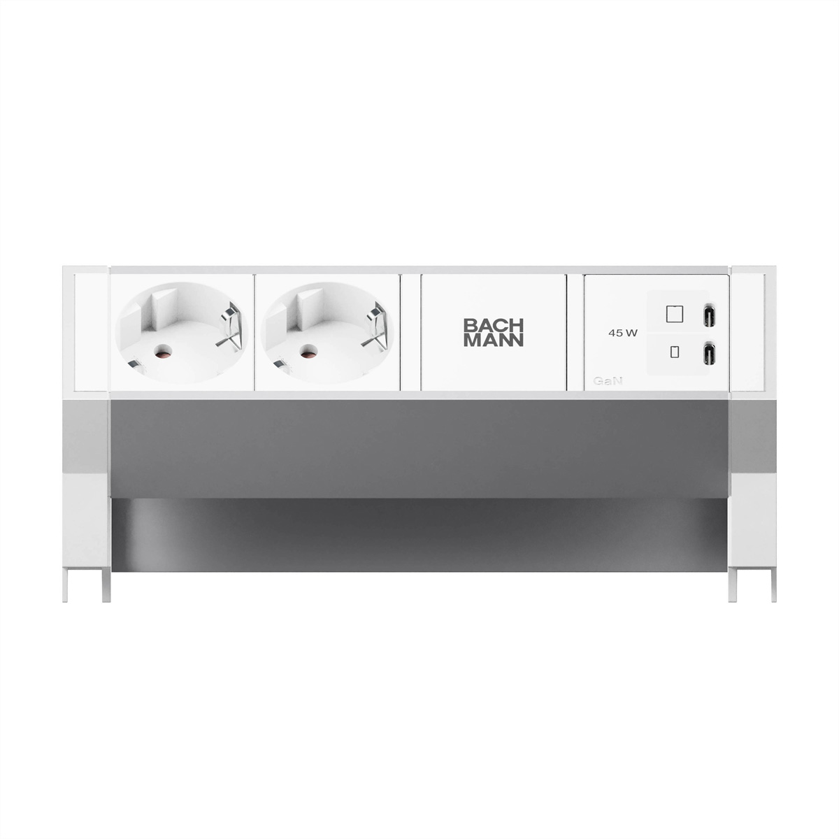 BACHMANN DESK2 ALU WHITE 2xCEE7/3, 1xUSB C/C 45W L=0,2m RAL9010