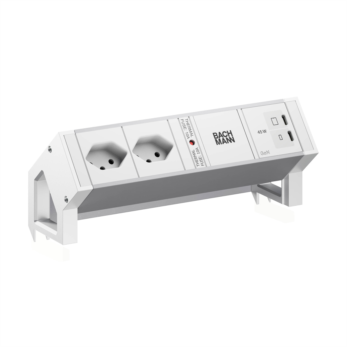BACHMANN DESK2 ALU WHITE 2xCH 90°, 1xUSB C/C 45W L=0,2m RAL9010 Aufbau-Anschlussfelder DESK2