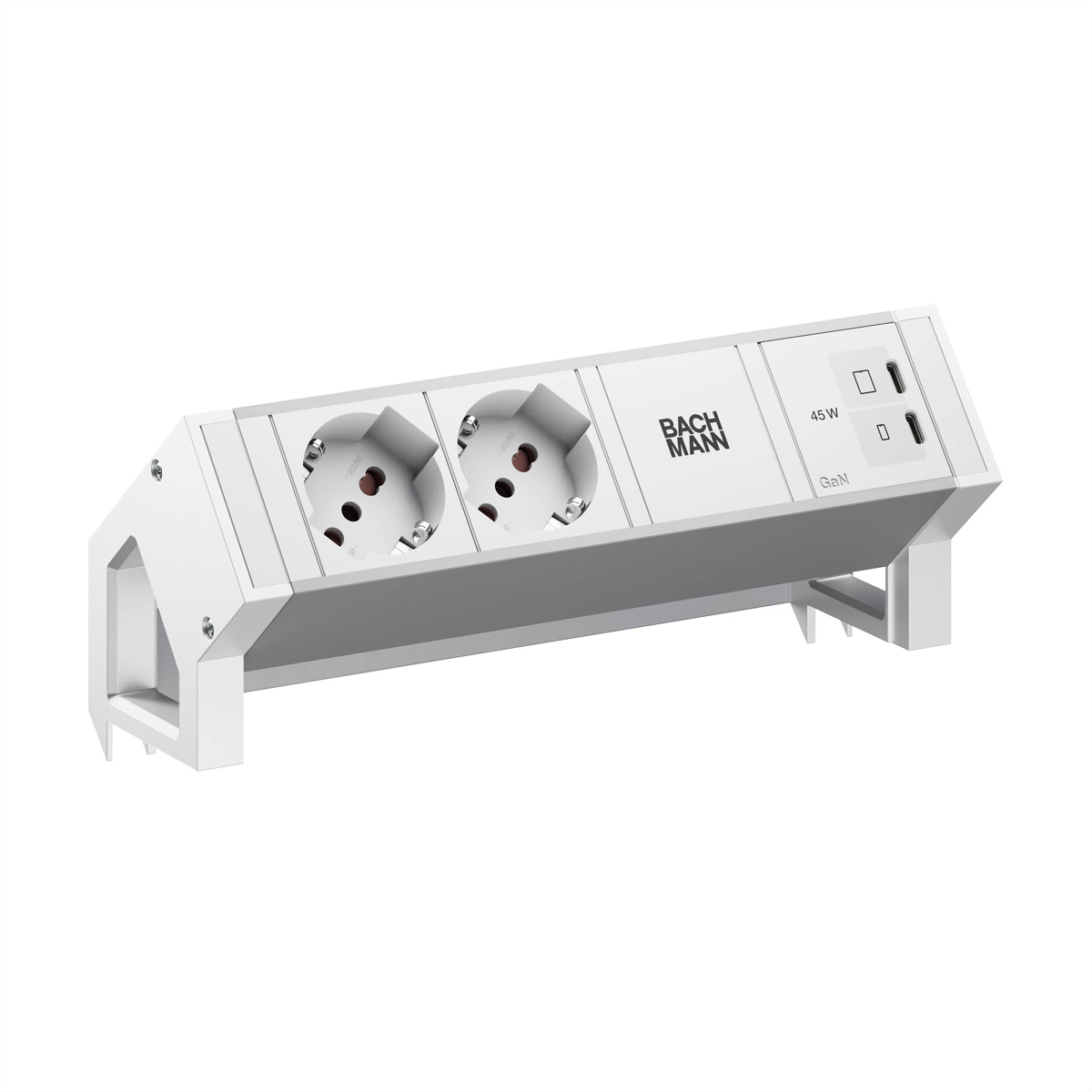 BACHMANN DESK2 ALU WHITE 2xP40, 1xUSB C/C 45W L=0,2m RAL9010 Aufbau-Anschlussfelder DESK2