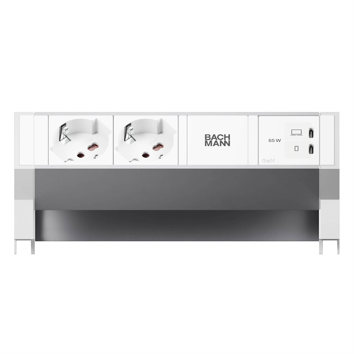 BACHMANN DESK2 ALU WHITE 2xP40, 1xUSB C/C 65W L=0,2m RAL9010