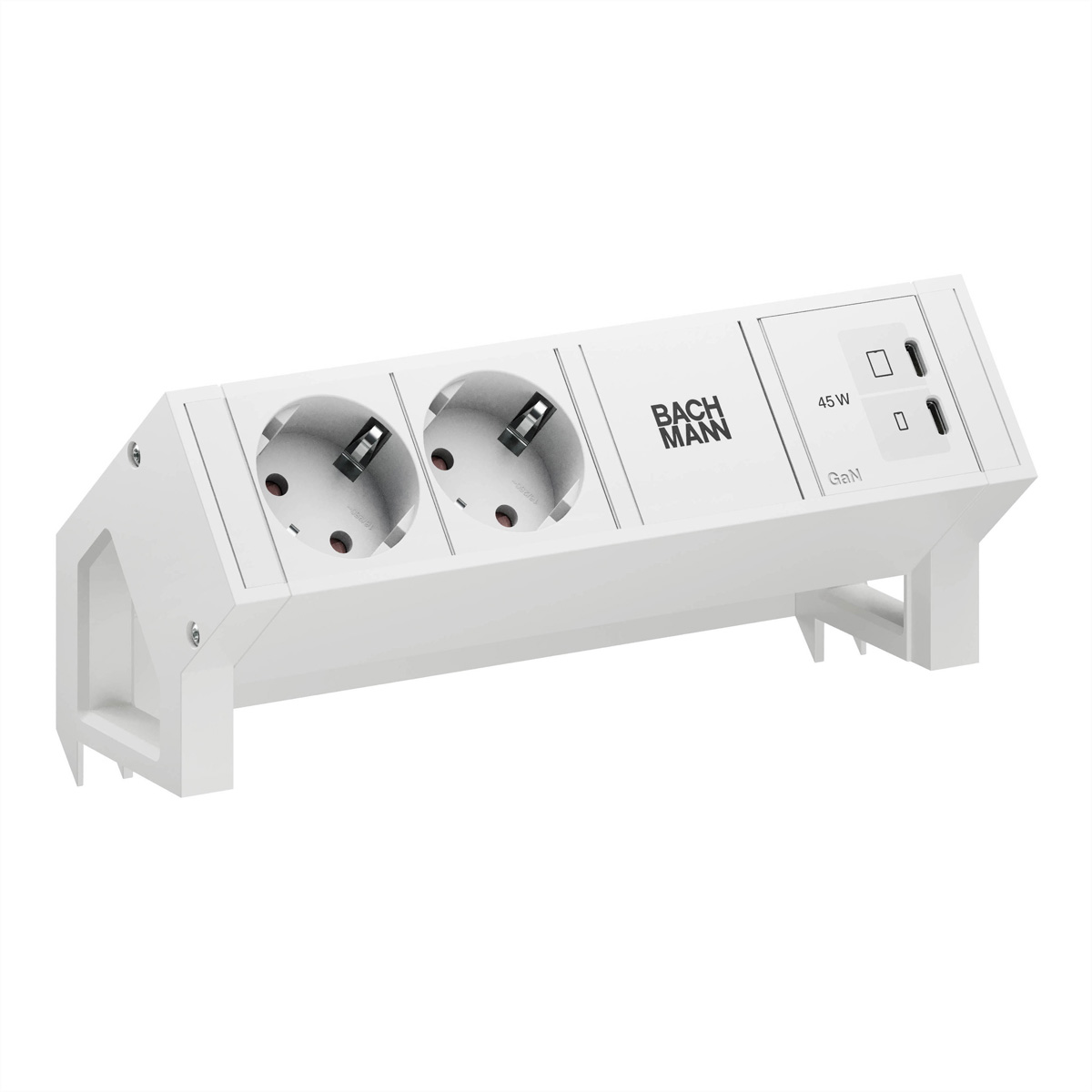 BACHMANN DESK2 PURE WHITE 2xCEE7/3, 1xUSB C/C 45W L=0,2m RAL9010 Aufbau-Anschlussfelder DESK2