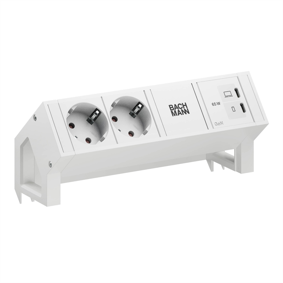 BACHMANN DESK2 PURE WHITE 2xCEE7/3, 1xUSB C/C 65W L=0,2m RAL9010 Aufbau-Anschlussfelder DESK2