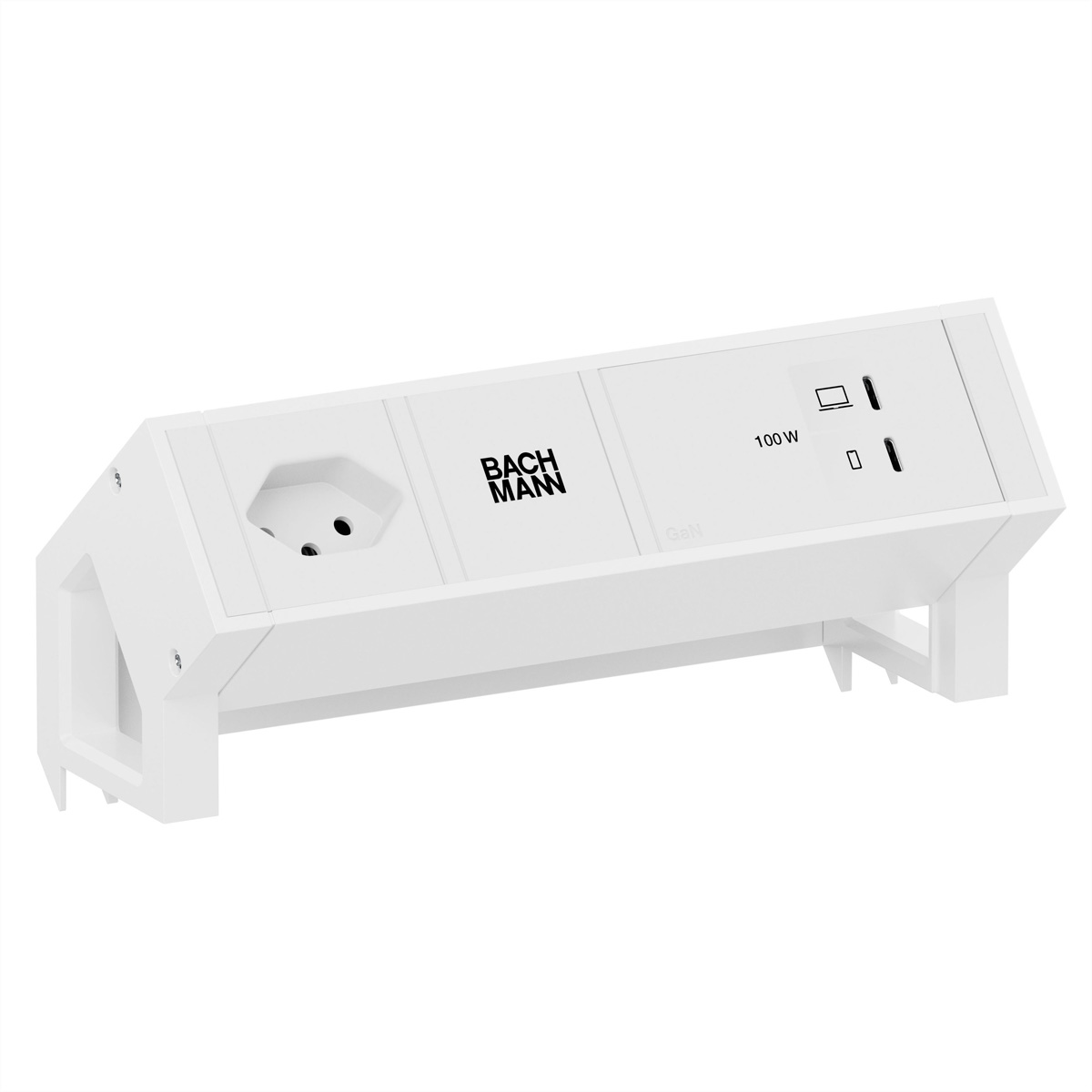 BACHMANN DESK2 white 1xCH 90°, 1xUSB C/C 100W L=0,2m RAL9010 Aufbau-Anschlussfelder DESK2