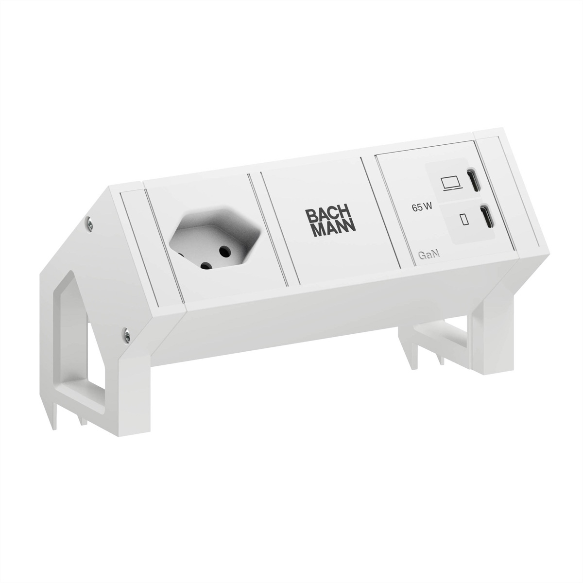 BACHMANN DESK2 white 1xCH 90°, 1xUSB C/C 65W L=0,2m RAL9010 Aufbau-Anschlussfelder DESK2