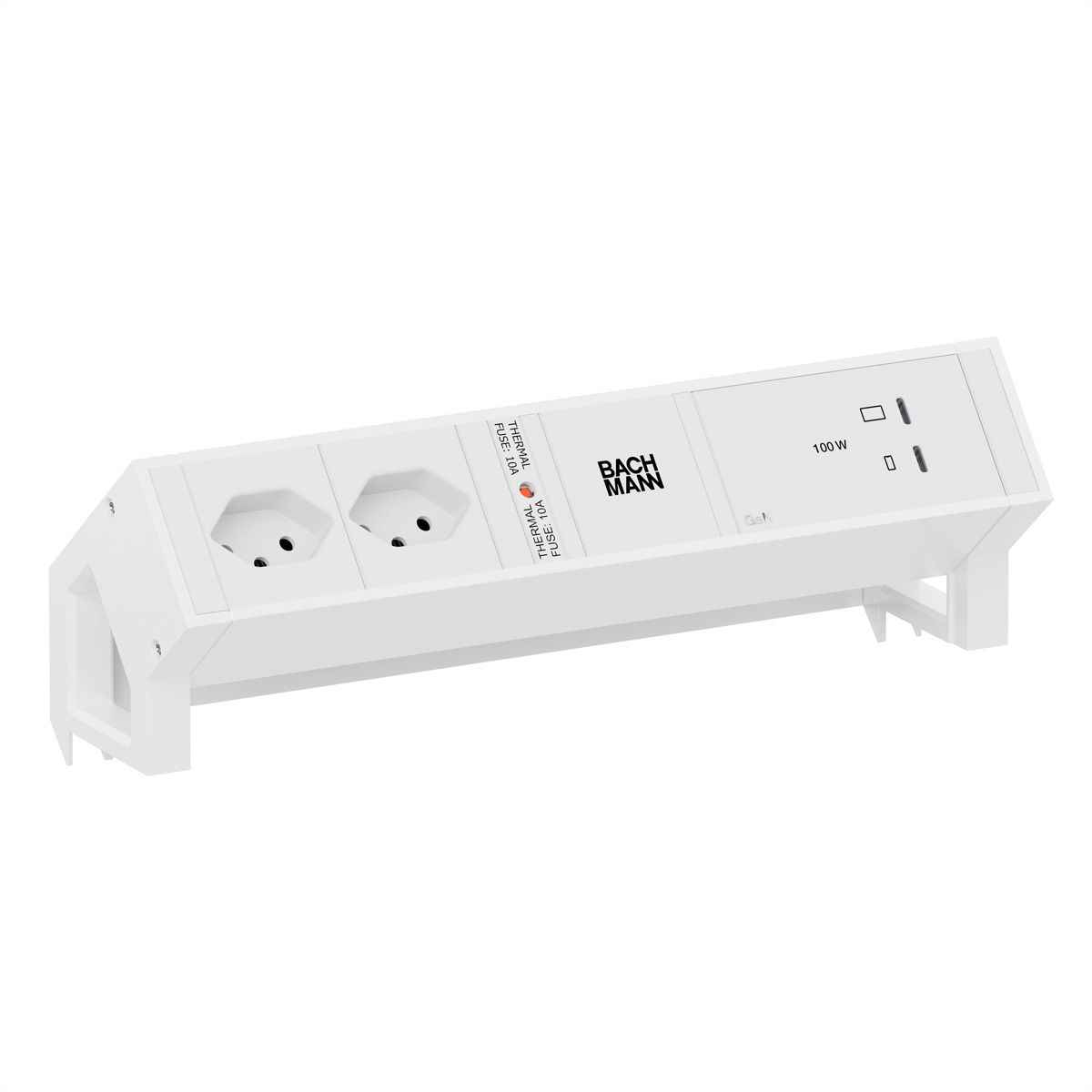 BACHMANN DESK2 white 2xCH 90°, 1xUSB C/C 100W L=0,2m RAL9010 Aufbau-Anschlussfelder DESK2