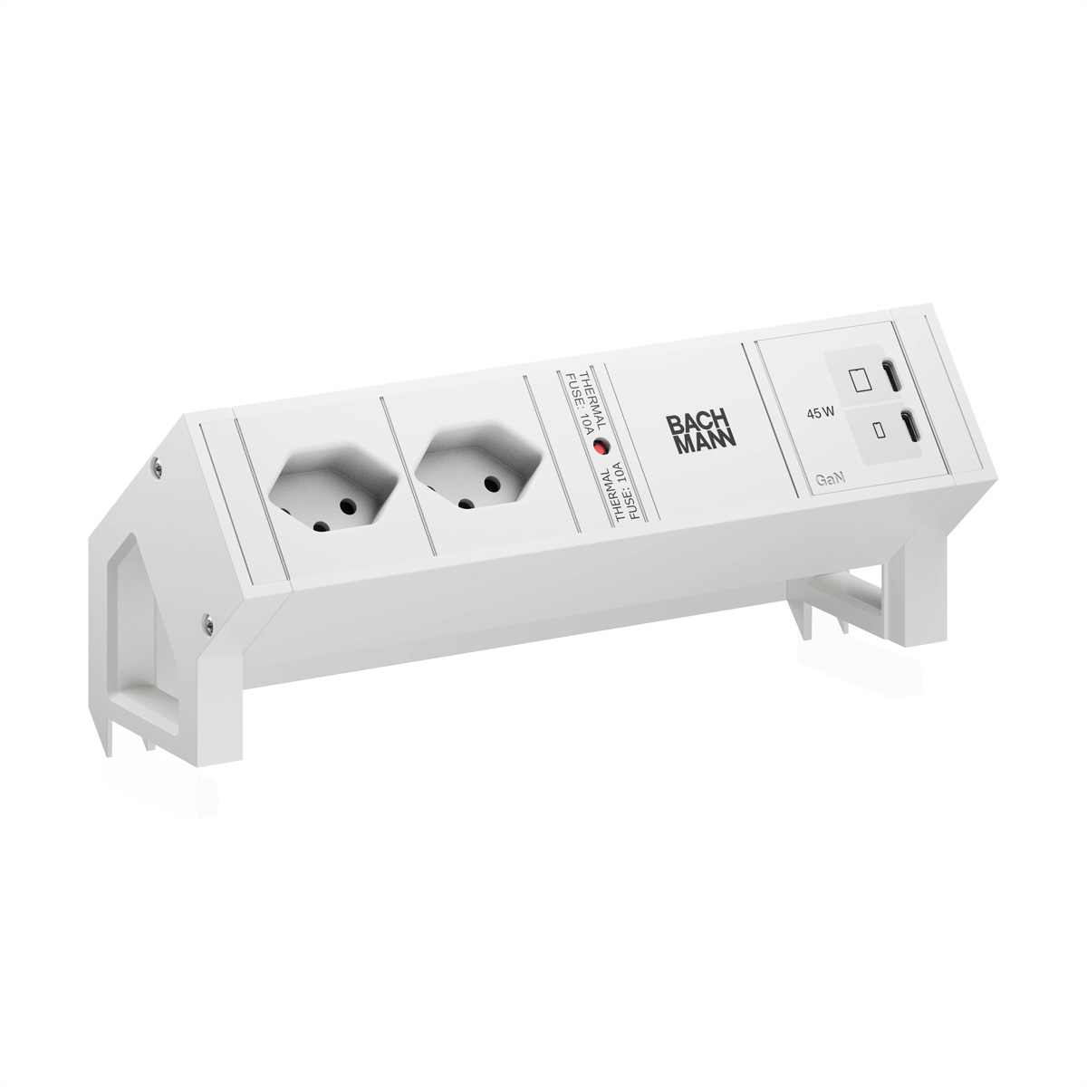 BACHMANN DESK2 white 2xCH 90°, 1xUSB C/C 45W L=0,2m RAL9010 Aufbau-Anschlussfelder DESK2