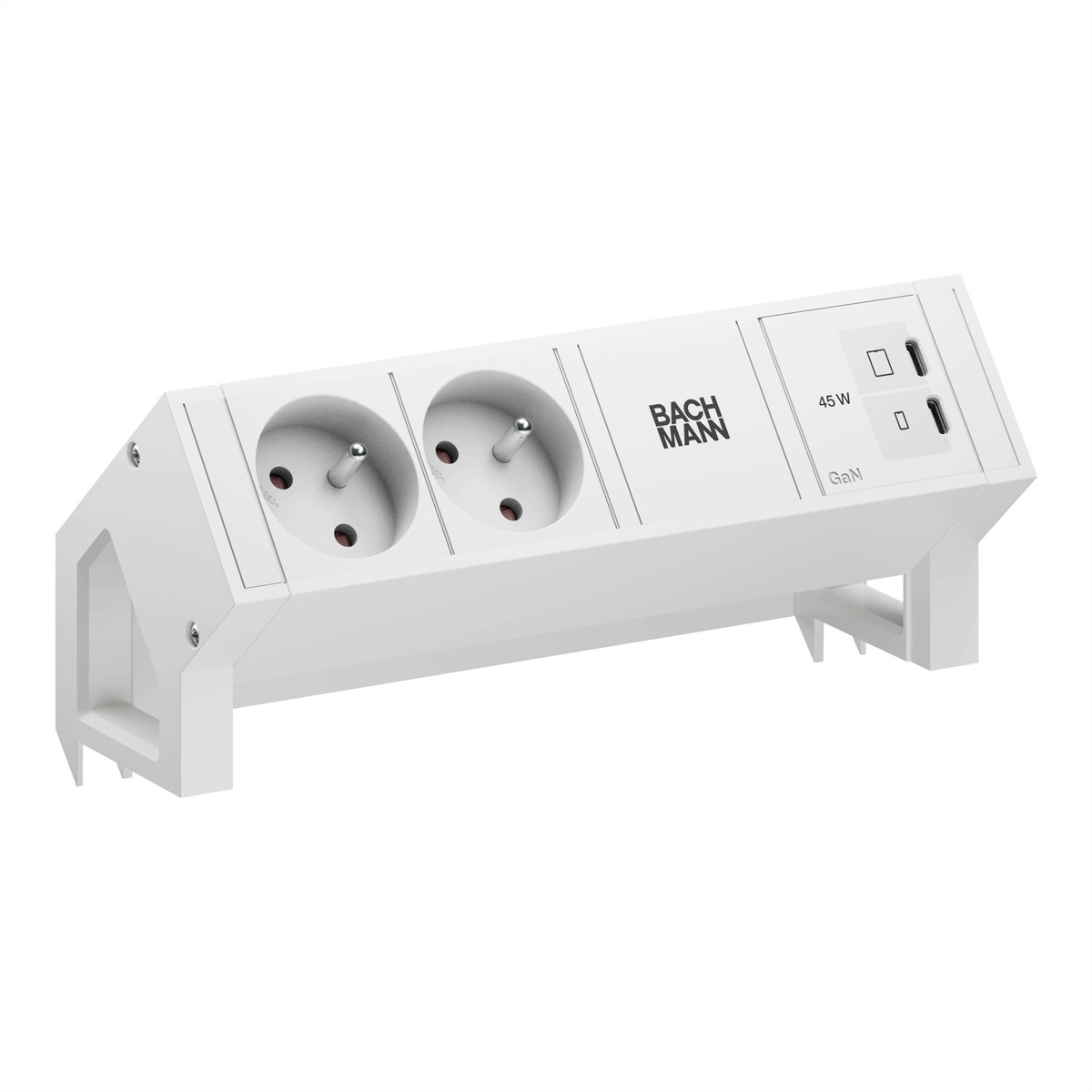 BACHMANN DESK2 white 2xUTE, 1xUSB C/C 45W L=0,2m RAL9010 Aufbau-Anschlussfelder DESK2