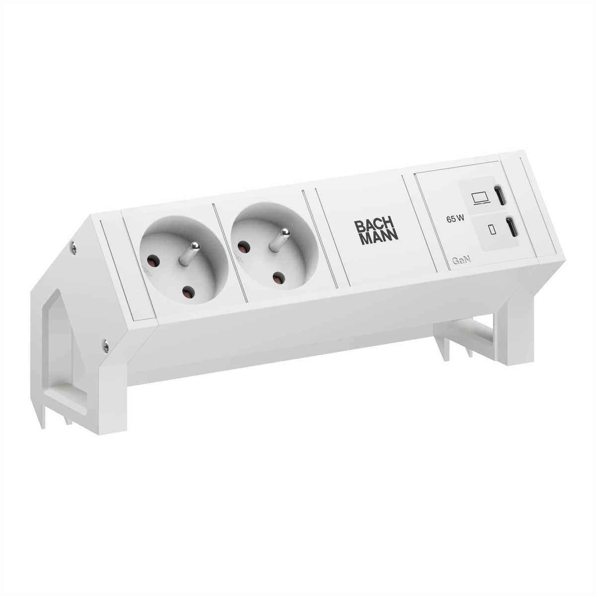 BACHMANN DESK2 white 2xUTE, 1xUSB C/C 65W L=0,2m RAL9010 Aufbau-Anschlussfelder DESK2