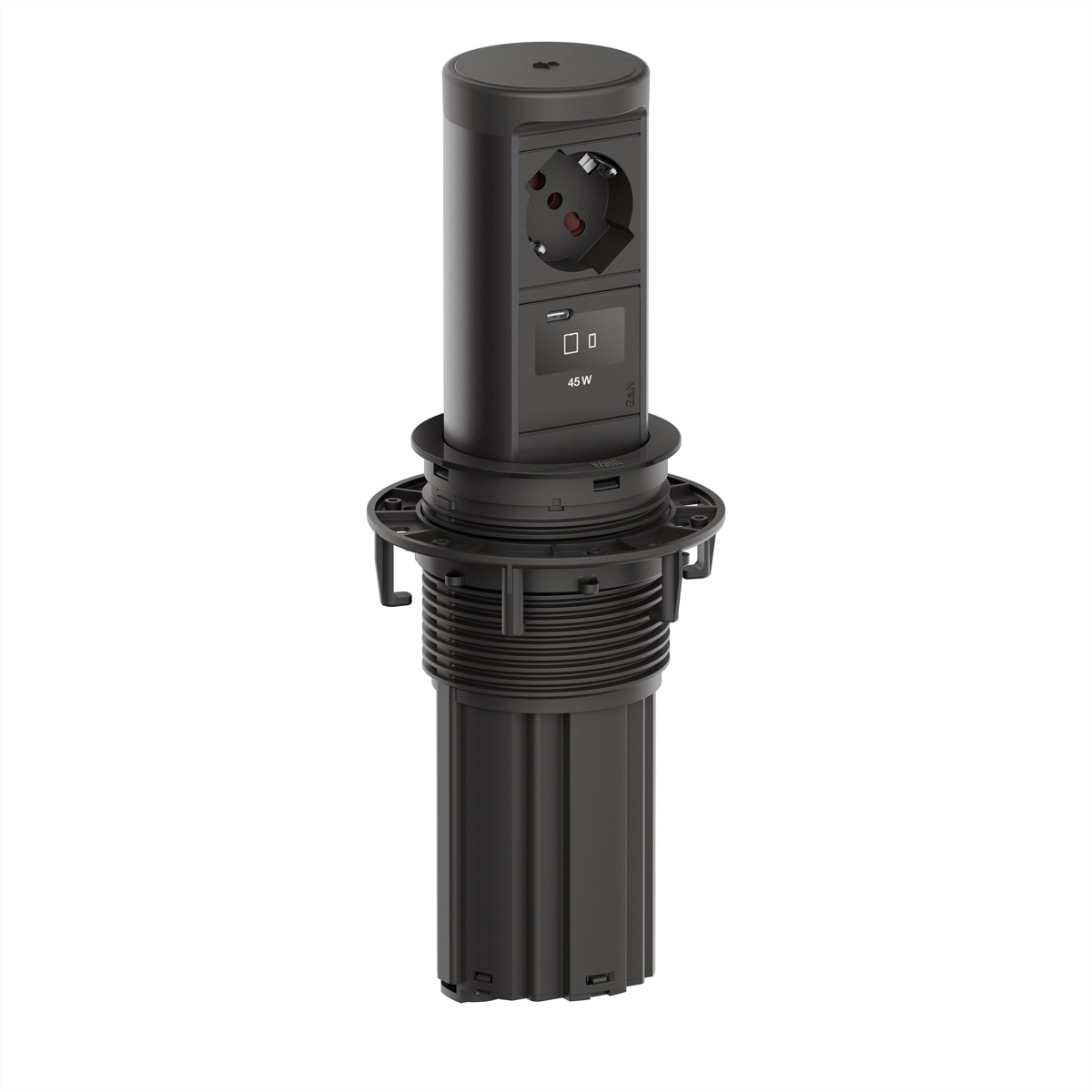BACHMANN ELEVATOR2 1xP40 1xUSB C, Wireless Charger 15W RAL9005 2,0 m AEH Einbau-Anschlussfelder ELEVATOR