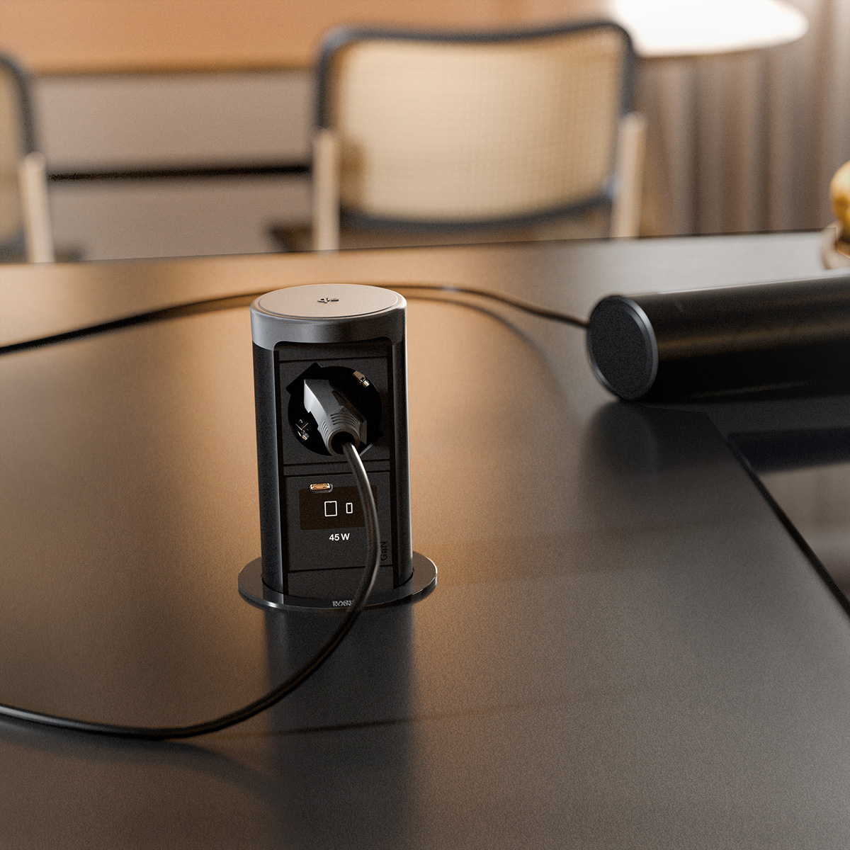 BACHMANN ELEVATOR2 1xP40 1xUSB C, Wireless Charger 15W RAL9005 2,0 m AEH