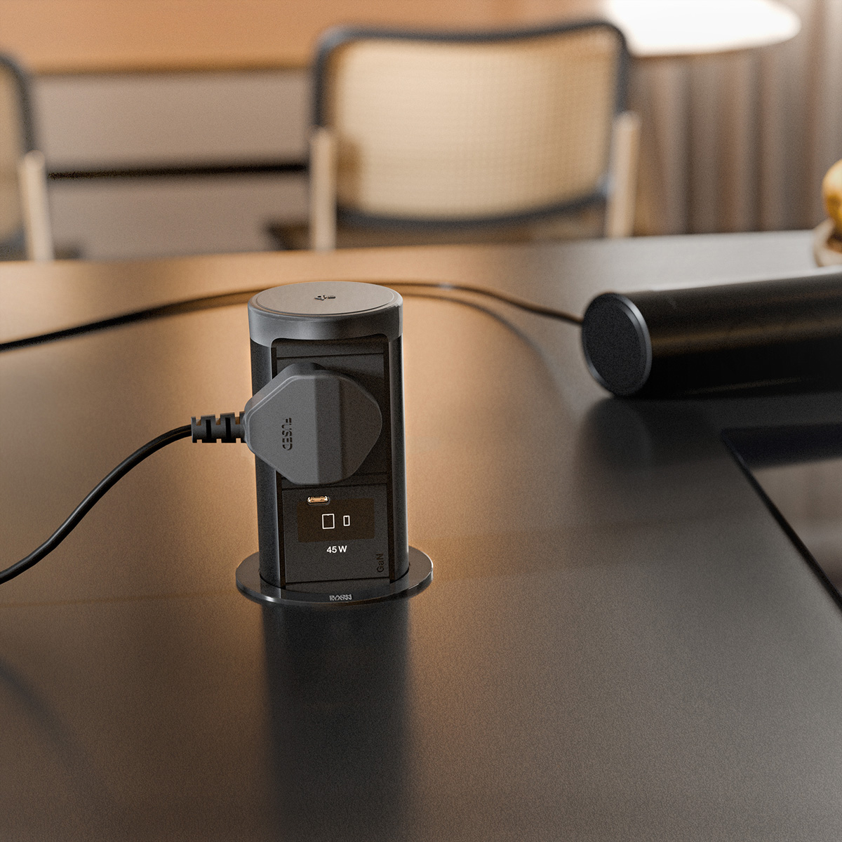 BACHMANN ELEVATOR2 1xUK 1xUSB C, Wireless Charger 15W RAL9005 0,5m ISV