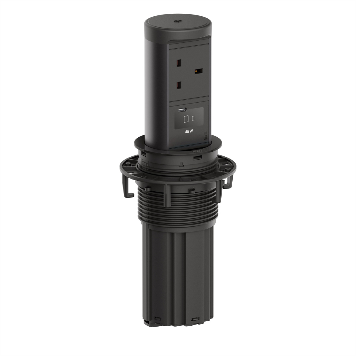 BACHMANN ELEVATOR2 1xUK 1xUSB C, Wireless Charger 15W RAL9005 L=2m UK13A Einbau-Anschlussfelder ELEVATOR